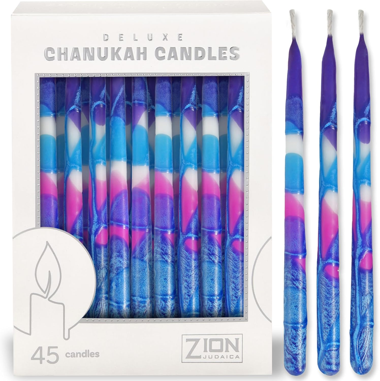 Girls Puprle & Pink Hanukkah Candles Set of 45 Multi-Hued Frosted Thin Tapered Chanukah Candles 1 Hour for Hanukah with DIY Dreidel & Candle Lighting Blessings