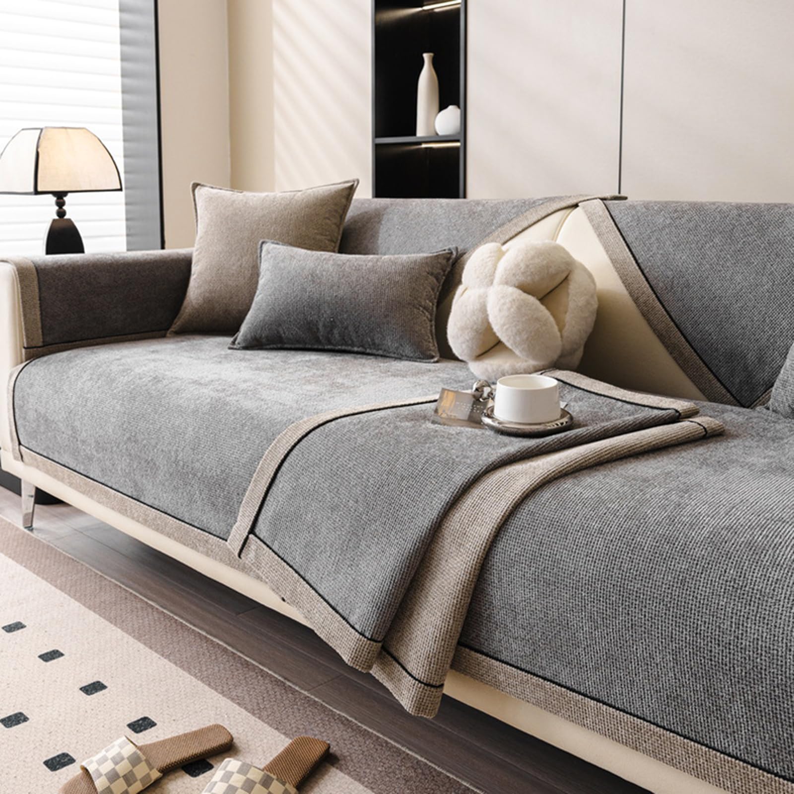 Housses de canapé décoratives grises anti-glisse 90x240cm