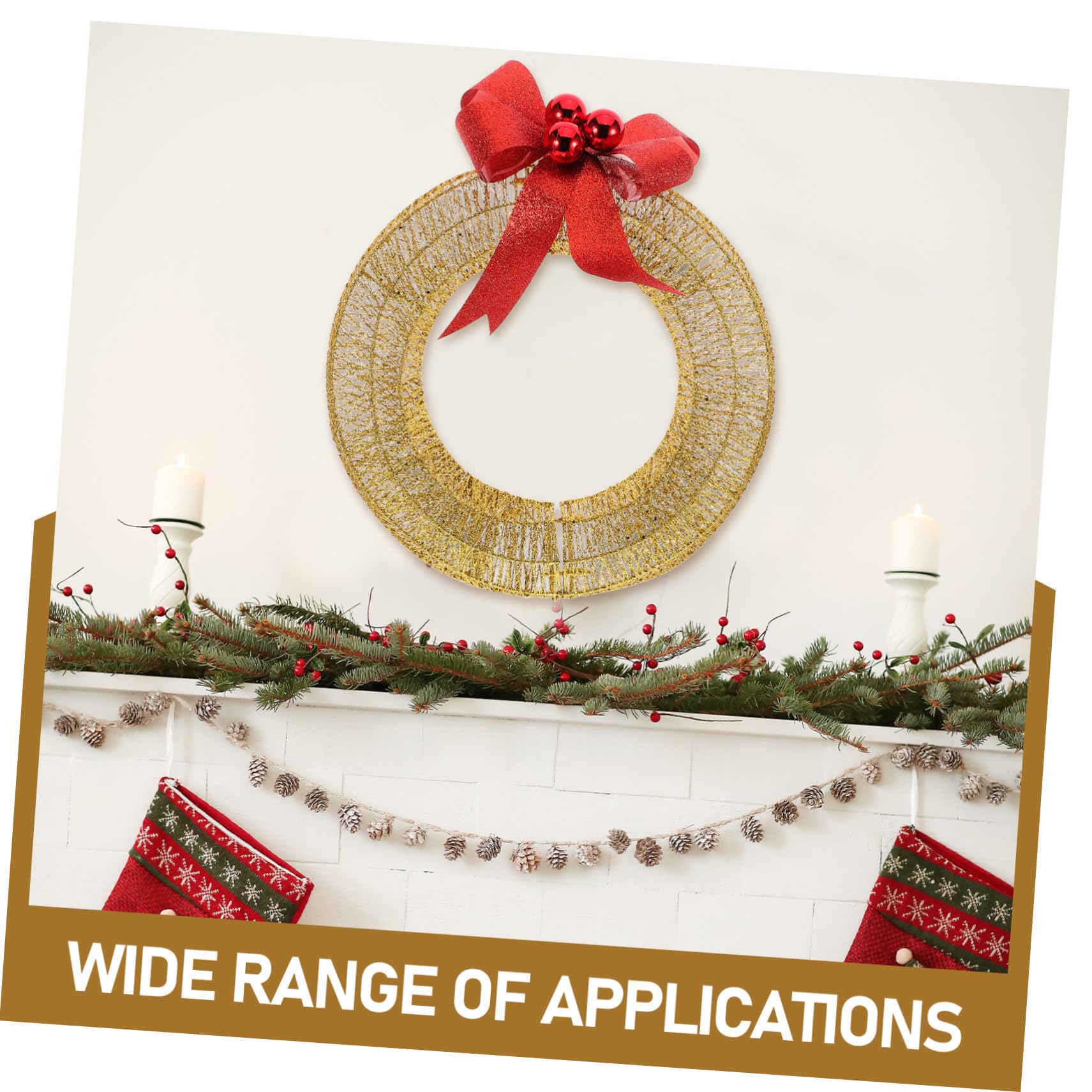 Guirnalda Navidad LED con Lazo Dorado Decorativa para Puerta Exterior Interior Adorno Invierno para Fiesta y Escenario