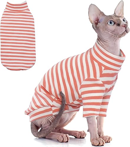 Miniatura 6 de PUMYPOREITY Sphynx - Ropa para gatos, camisa suave sin pelo con mangas, suéter elástico para gato, overol de pijama de gato, traje de cuello alto