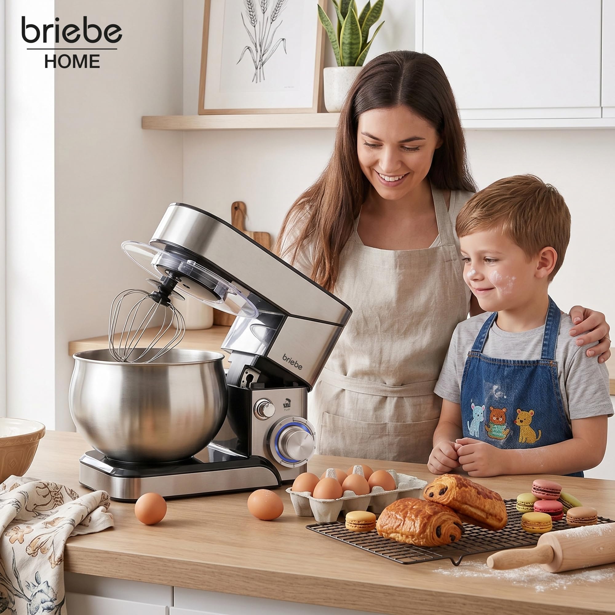 briebe Impastatrice Planetaria Professionale per Pasticceria 1800W MAX, Robot da Cucina Orbitale, Frusta, Gancio Impastatore, Ciotola 5 L, 6 Velocità + Funzione Pulse, Inox KM1114