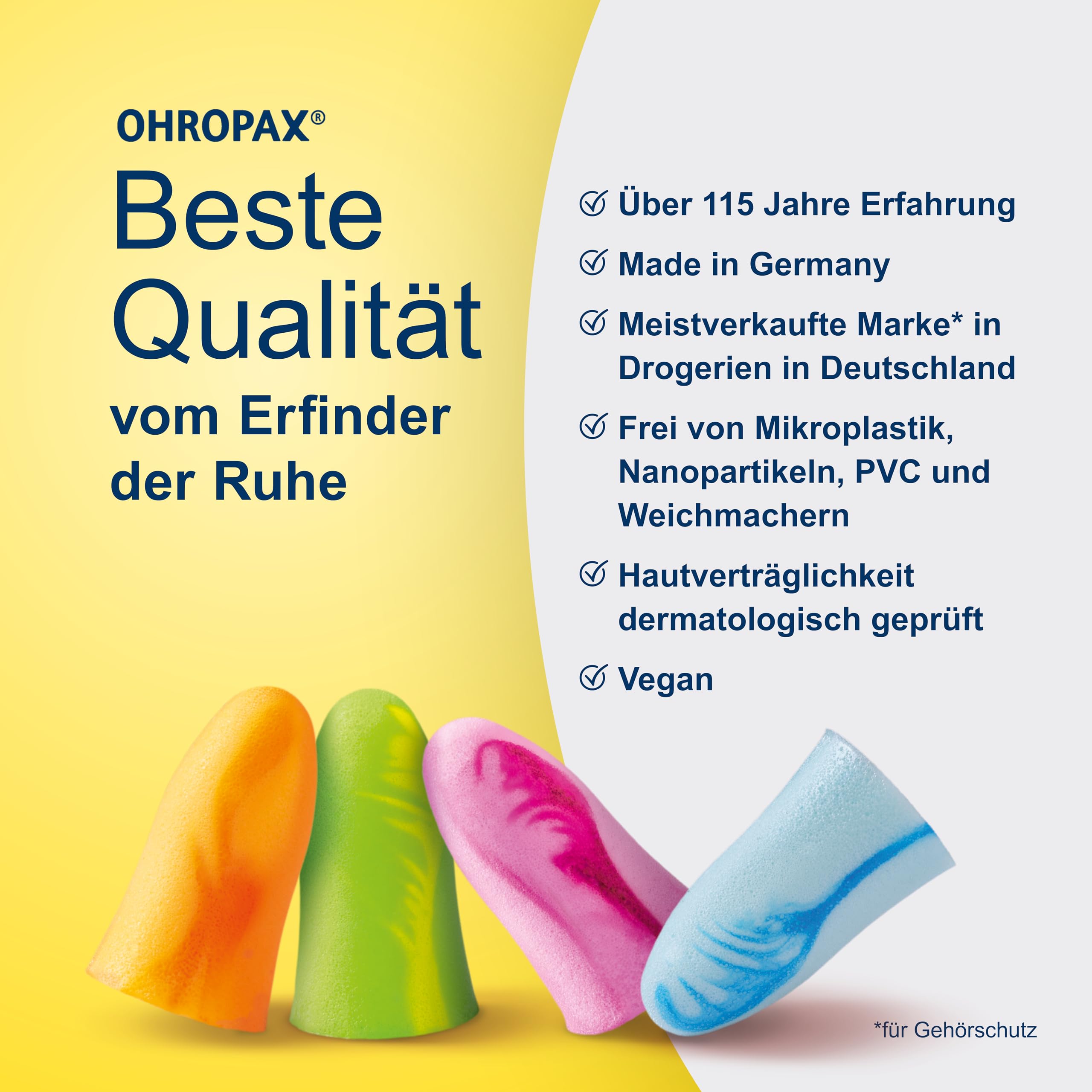 OHROPAX Tappi auricolari color – Tappi auricolari in morbida schiuma – particolarmente comodi anche a lungo – valore di isolamento acustico SNR 35 dB – ideali per feste, eventi e pausa – 8 pezzi