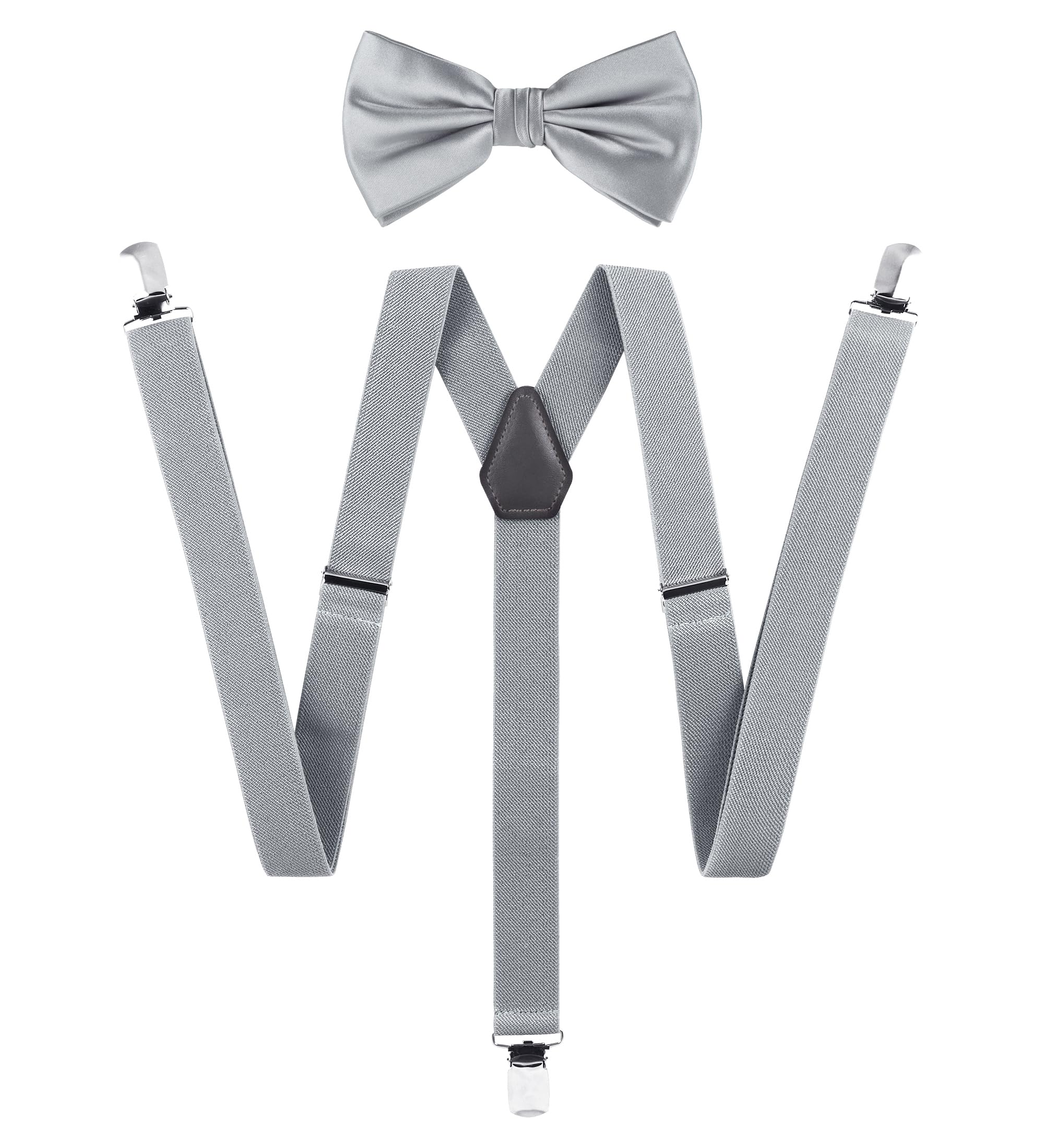TIE G Solid Color Men's Suspender + Woven Bow Tie Set for Wedding : Vivid Color, Adjustable Brace, Strong Clip, Elastic Band