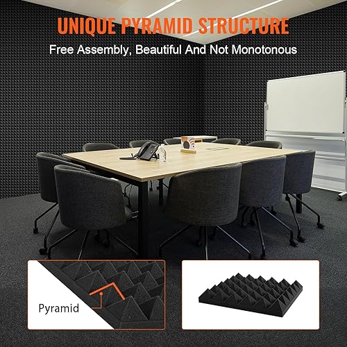 Miniatura 6 de VEVOR Paneles de espuma acústica, paquete de 24 paneles de pared piramidales insonorizados de 12 x 12 x 2 pulgadas, paneles acústicos resistentes al