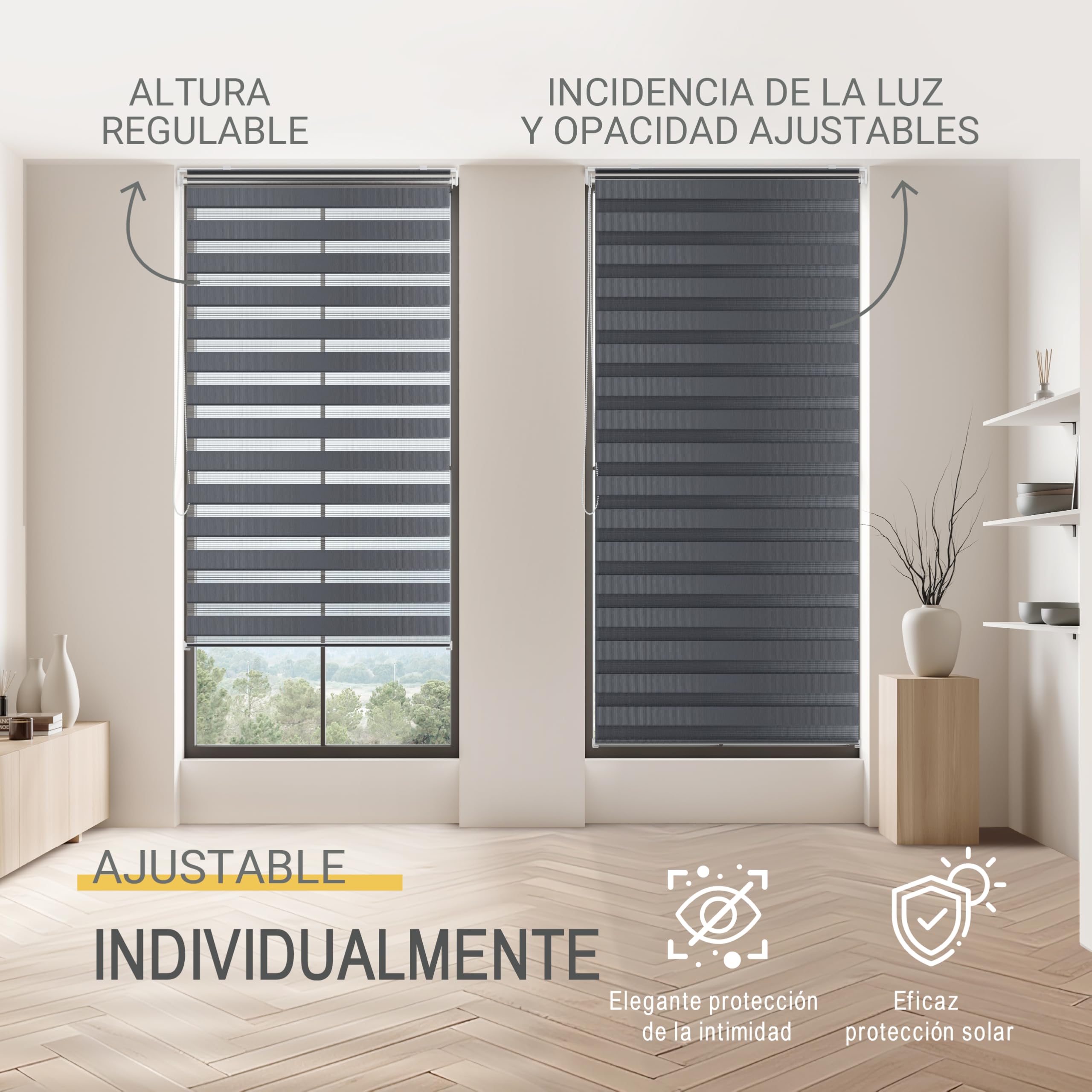 Sol Royal Persiana Estor Doble Noche y Día klemmfix sin taladrar Dormitorio | 70x220cm gris para ventanas y puertas oficina sala SolDecor interior fijación presión DL2