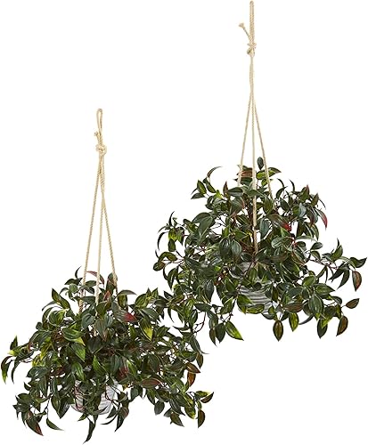 Miniatura 1 de Nearly Natural Cubo colgante artificial de melón de 27 pulgadas, resistente a los rayos UV (interior/exterior) (juego de 2) plantas de seda, color