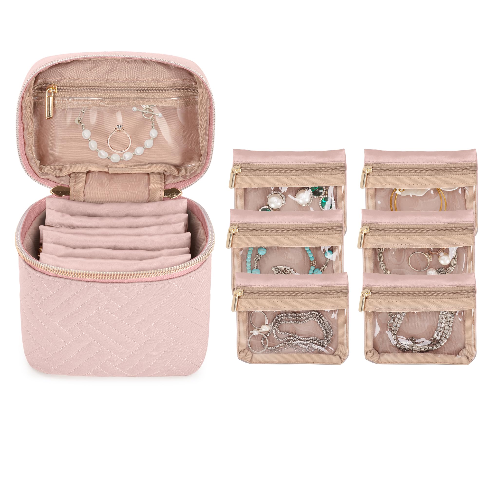 Reizen Sieraden Doos Draagbare Ronde Lederen Mini Sieraden Organizer Travel Organizer Met Rits Oorbellen Ketting Armband Display Stand