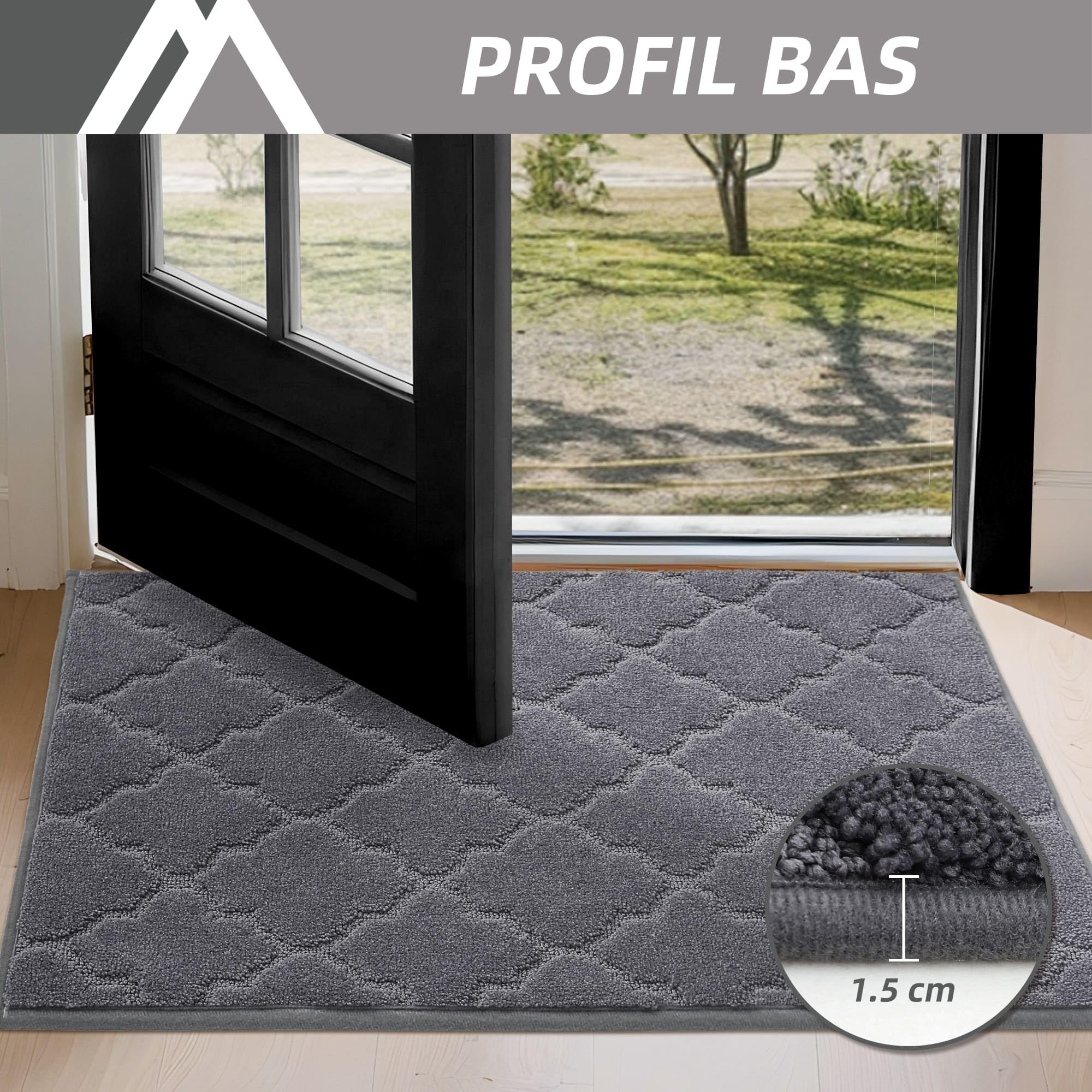 COSY HOMEER Paillasson Interieur Entree Antidérapant, 80 x 120 cm Tapis Entree, Tapis d'Entrée Intérieur Absorbant, Lavable en Machine, Anti-Salissures, Gris Foncé | Lavable et antidérapant, tissu en polyester absorbant, 1,5 cm, doux, pour couloir, cuisin