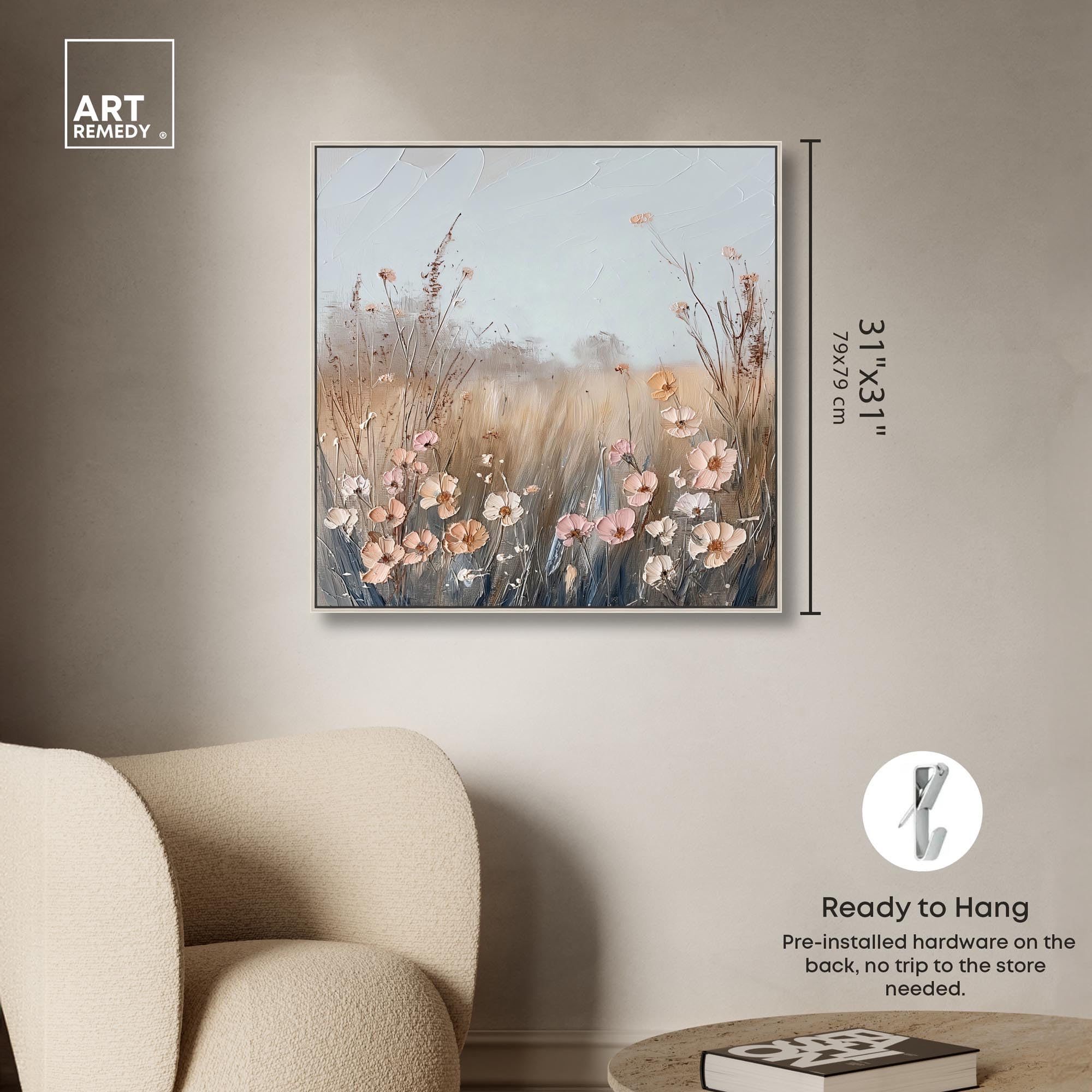Art Remedy Muskatnuss-Blumen-Fusion-Leinwand, Bauernhaus-Blumenkunst, silberfarbener Rahmen, 76,2 x 76,2 cm