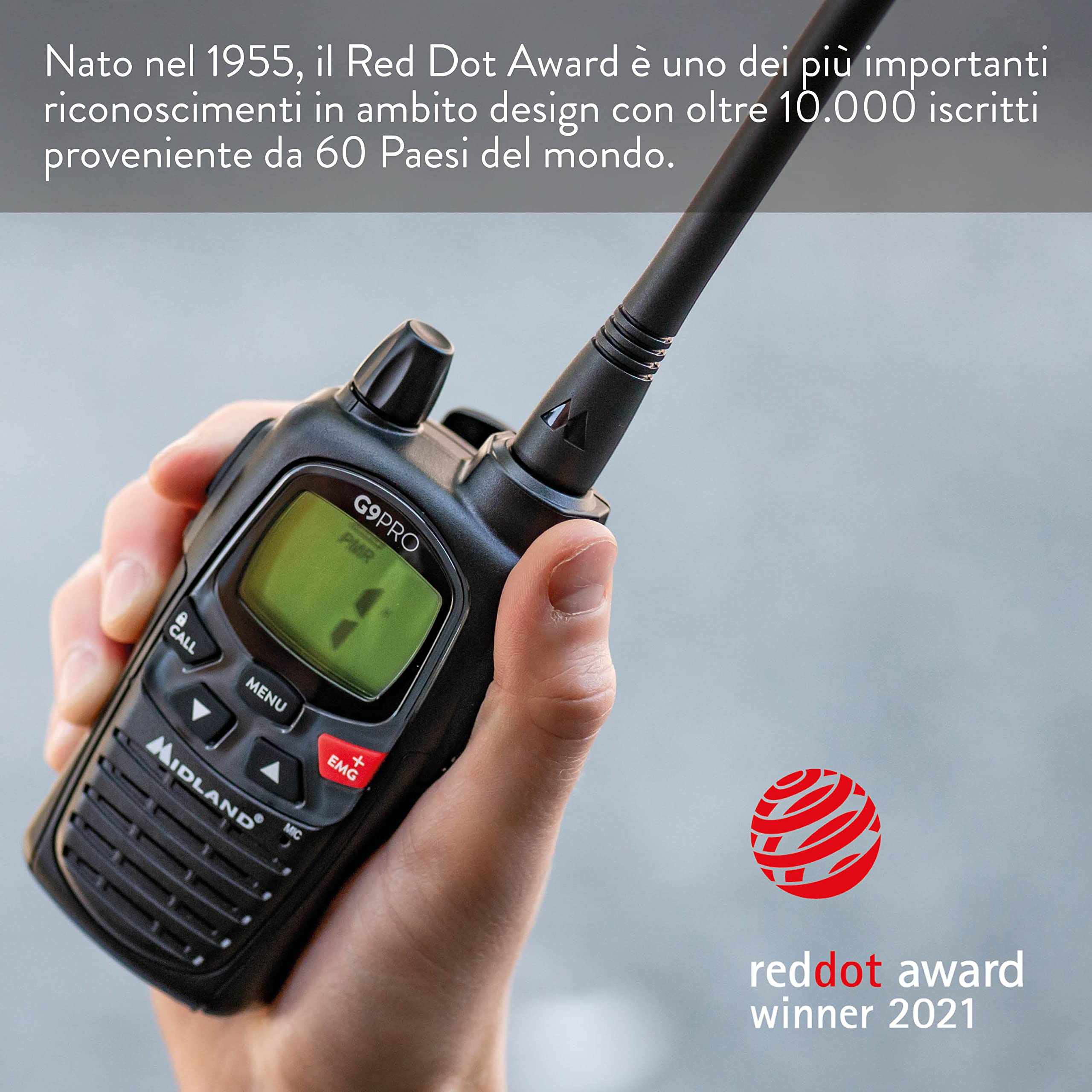 Midland - Walkie Talkie G9 PRO, Ricetrasmittenti Professionali IPX4 Waterproof per Softair e Outdoor, 101 Canali - 32 PMR446/69 LPD, Copertura 12Km, Autonomia 23H, 4 Batterie Ricaricabili e Accessori
