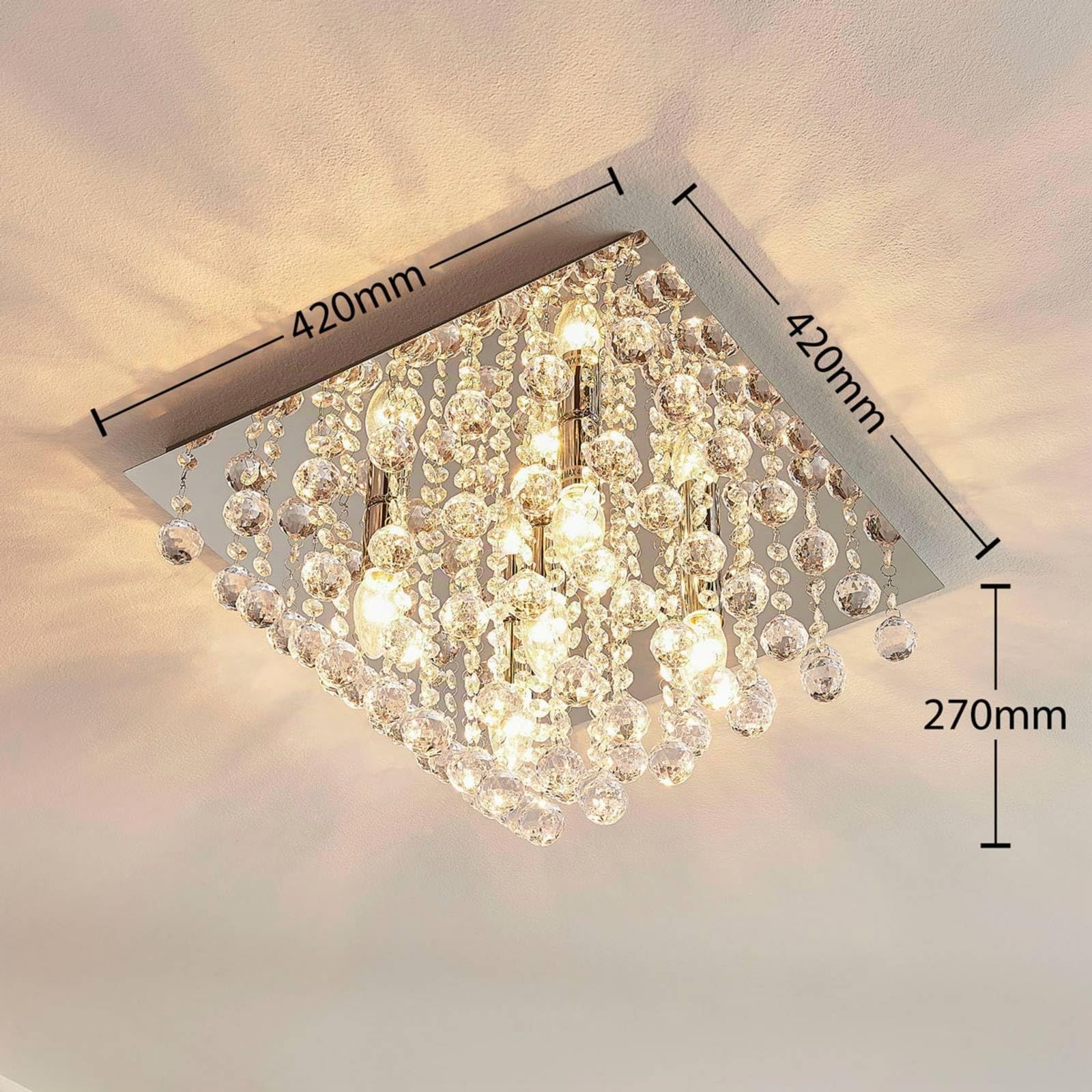 Lindby lámpara de techo en cromo, transparente, plafón | lámpara de salón, e14, 5 bombillas, moderno, angular para sala de estar, salón, pasillo, comedor