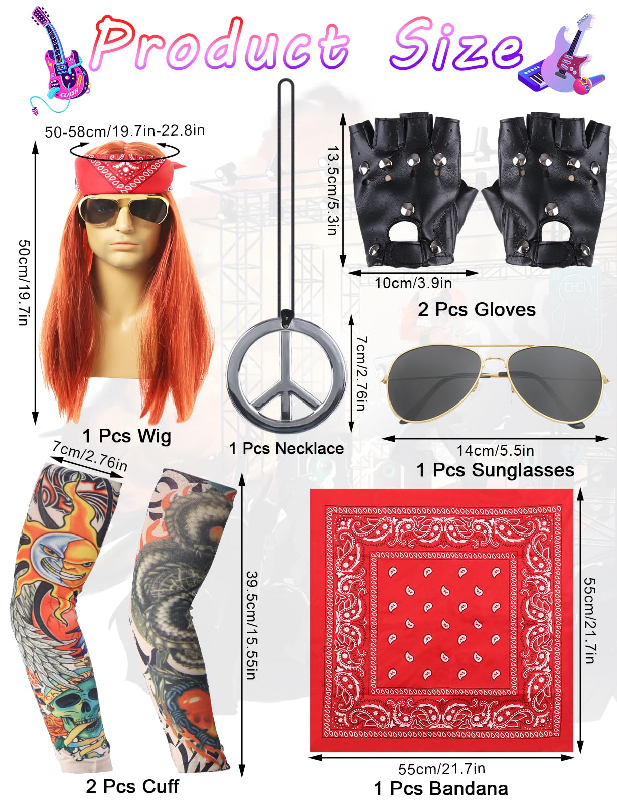 8 Pcs Rock Star Fancy Dress - Image 2
