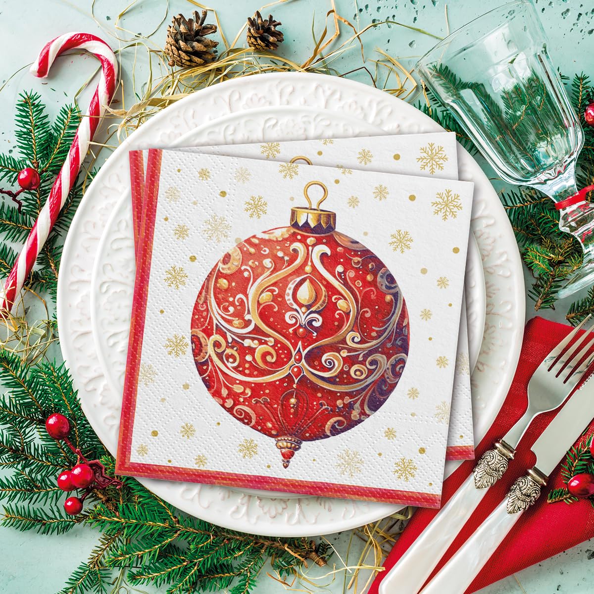 WedDecor Tovaglioli di carta tradizionali natalizi a 2 veli, con stampa con albero di Natale, ghirlanda e albero, 33 cm, decorazioni per Natale, feste invernali e cene di Natale