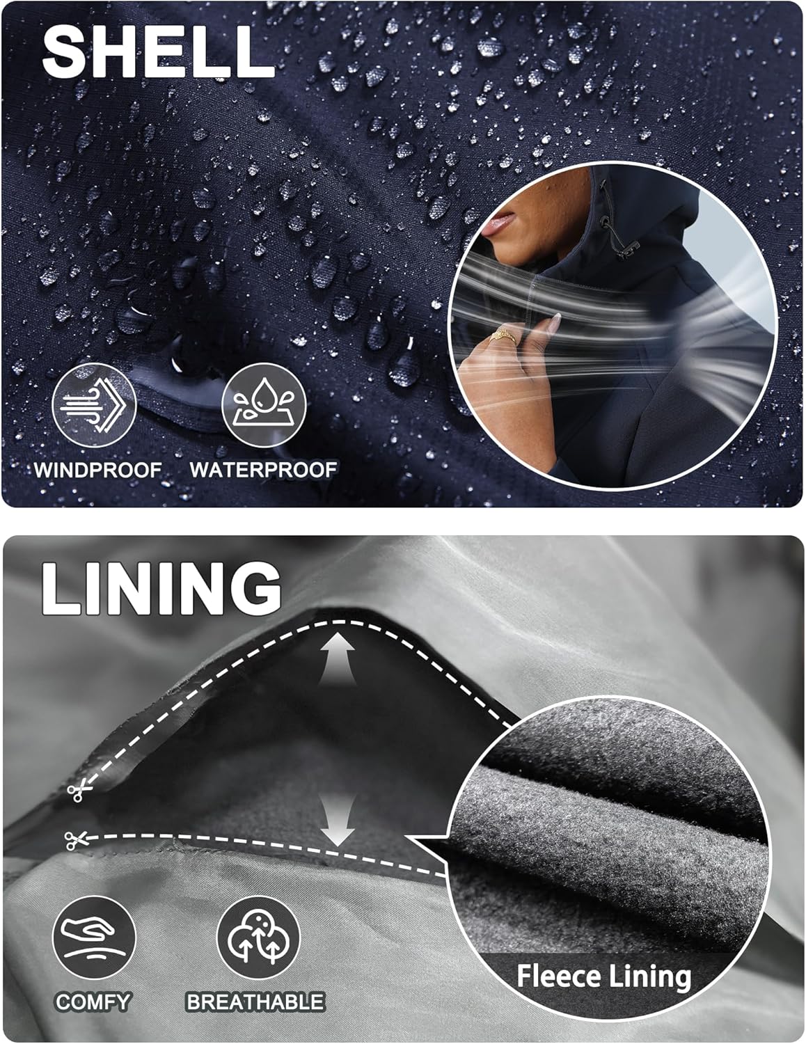 ROYAL MATRIX Women's Waterproof Fleece Lined Softshell Jacket Hooded Breathable Windbreaker Rain Jacket - Image 3