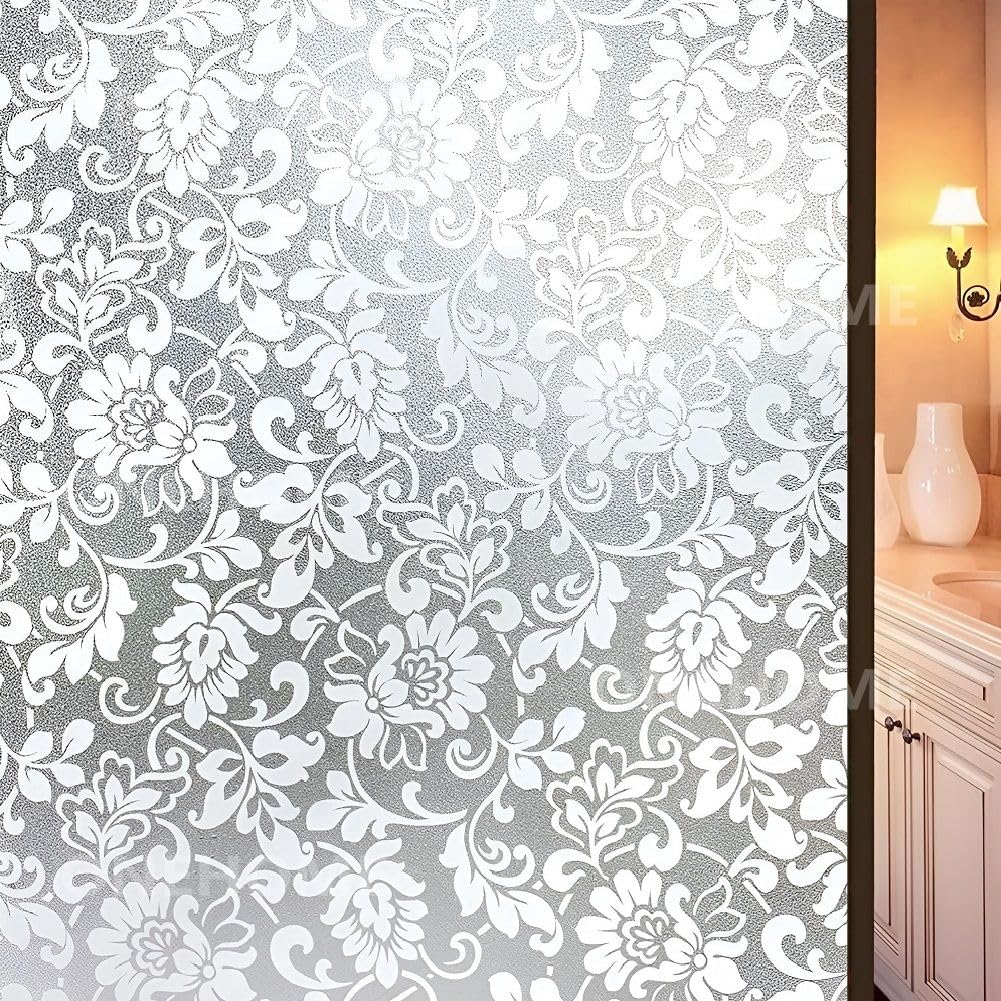 ONEHOME Premium Vinyl Stained Frosted Window Glass Sticker (18x60 Inch) - Self-Adhesive Film Tint Wallpaper Opaque Sheet for Glass Privacy Cover Window, Door, Office, Home.| Anti-UV. White Flowers