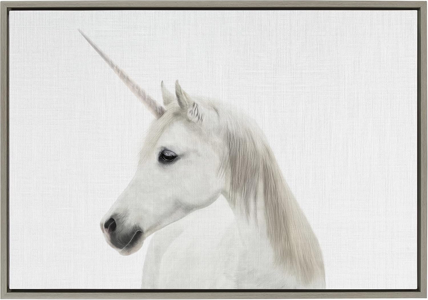 Kate and Laurel Sylvie Unicorn Framed Canvas Wall Art by Simon Te of Tai Prints, 23x33 Gray, Magical Unicorn Print for Wall