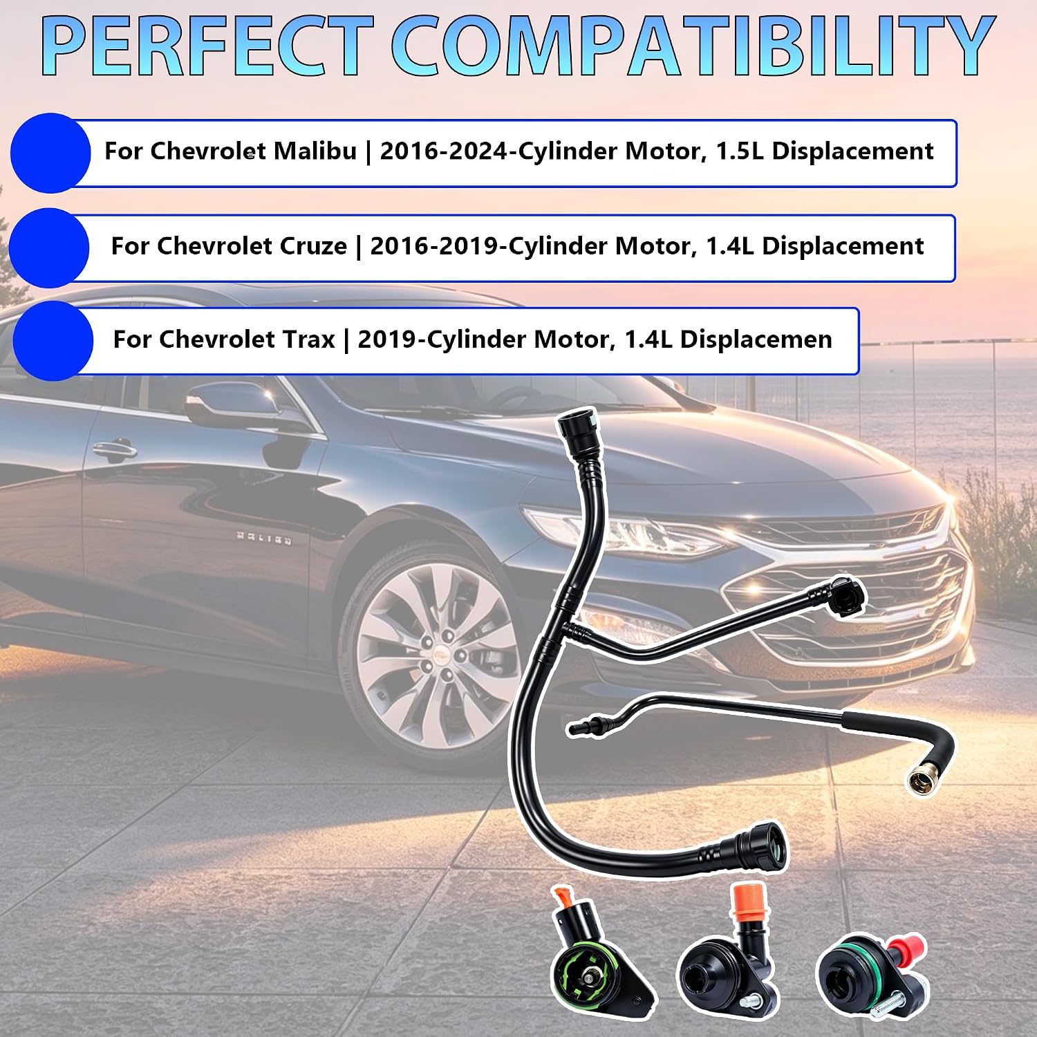 5Pcs PCV Valve & Tube Repair Kit | For 2016-2019 Chevrolet Cruze, 2019 Trax, 2016-2024 Malibu | For 1.4L & 1.5L 4-Cylinder Engine | Replace 12640659 12637666 12673862 12665644 12685407