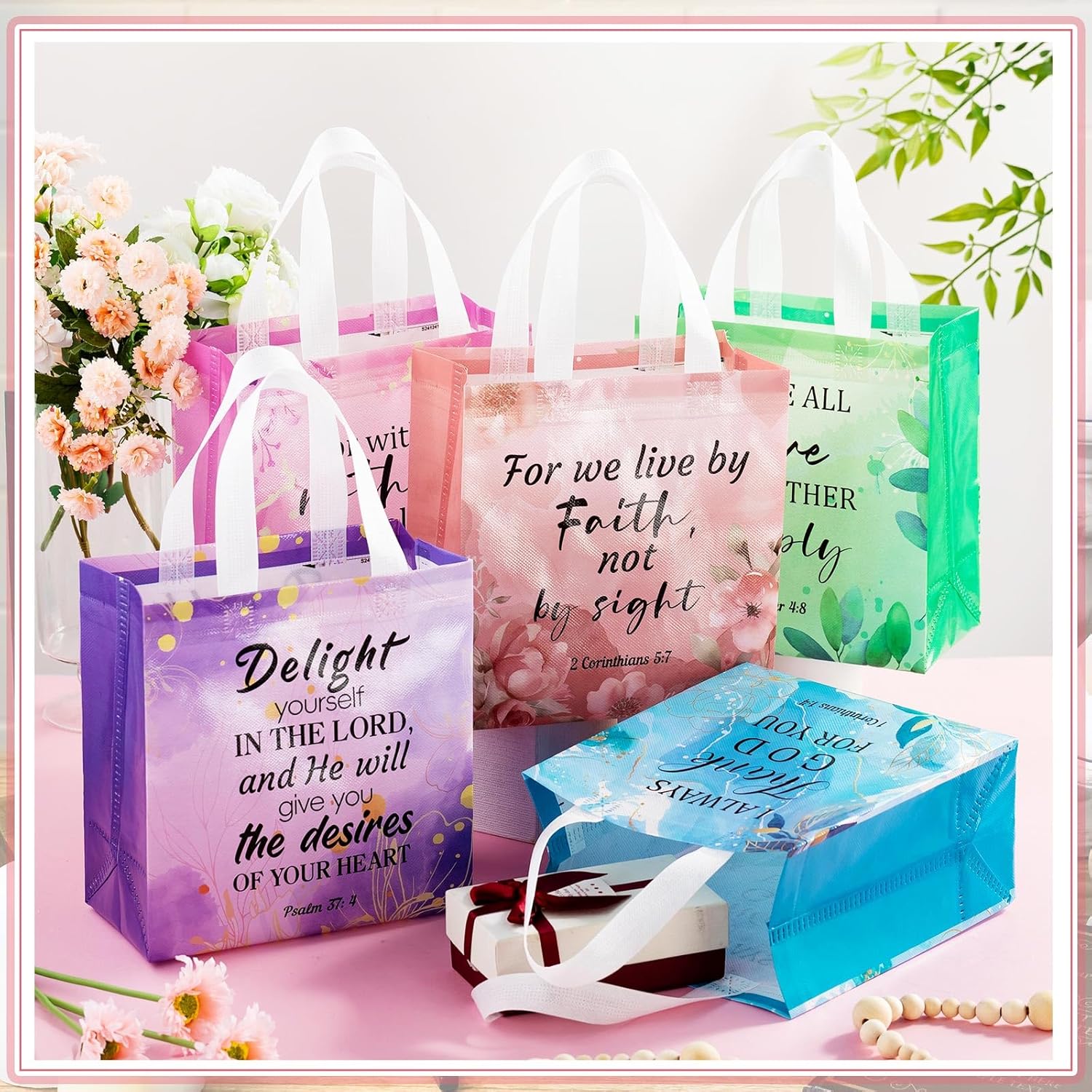 Christian Gift Bags with Handles Easter Non Woven Bible Verse Gift Bag Bulk Reusable Religious Baptism Tote - Image 4