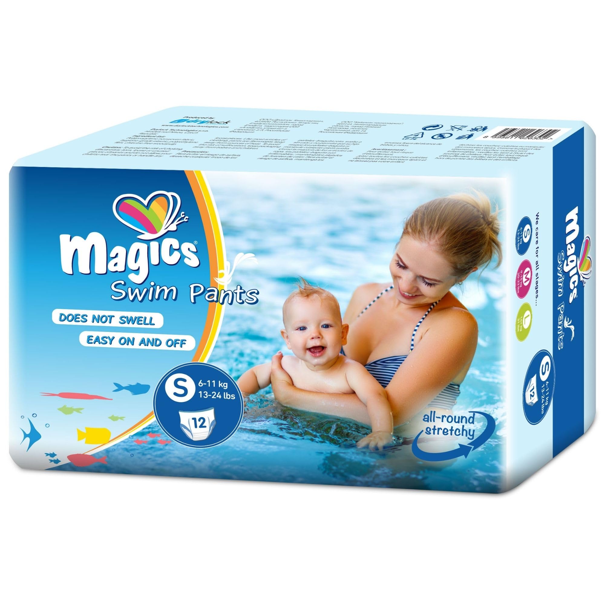 Magics Swim Pants, Disposable Swim Nappies for Babies, Size S (13-24lbs), 12 Swim Pants