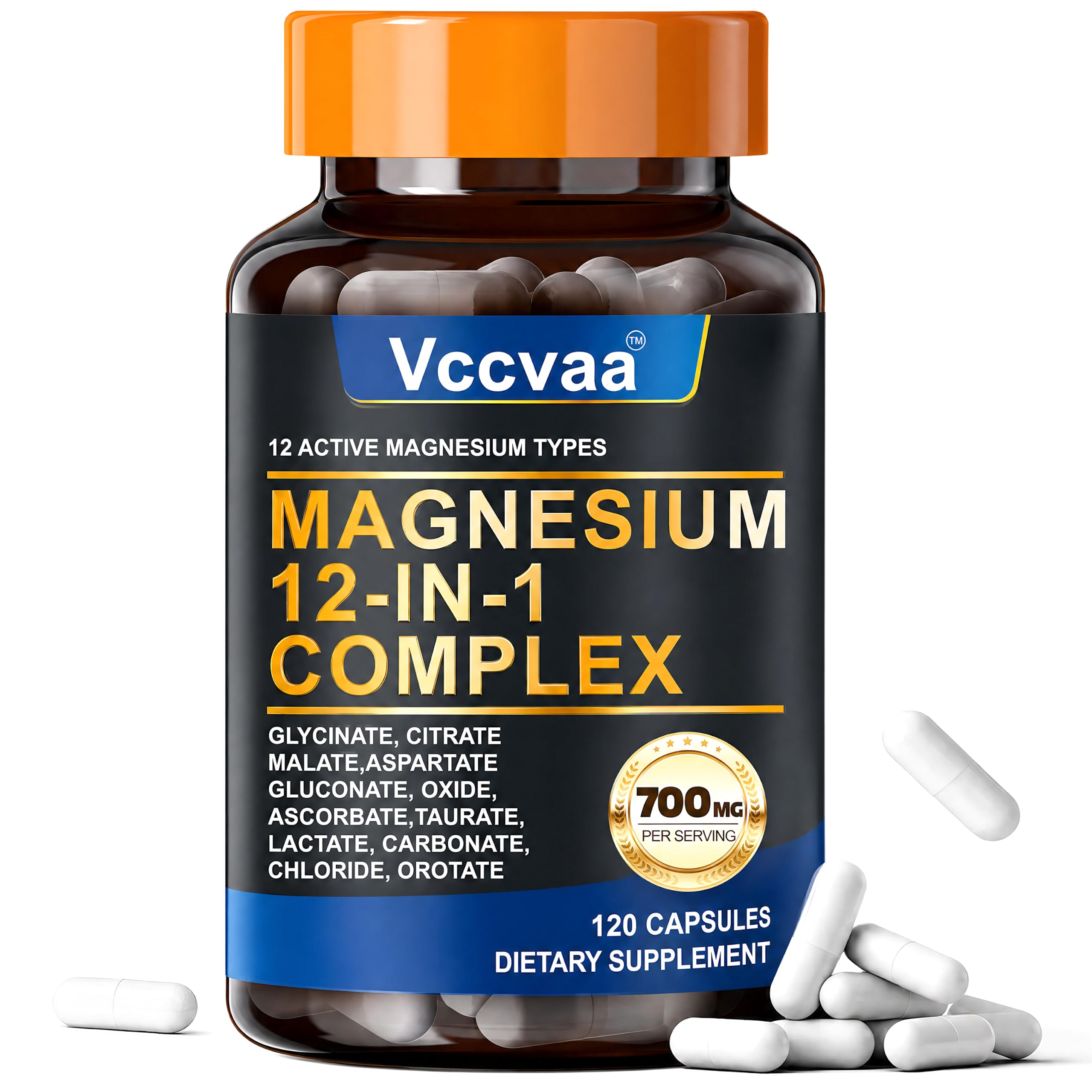Magnesium Complex 700mg | 12-in-1 High Absorption Supplement | Glycinate, Citrate, Malate, Taurate & More | Sleep Support, Muscle Cramp Relief, Stress, Heart & Nerve Health | 120 Vegan Capsules Magnesium Complex 700mg 120 Count (Pack of 1)