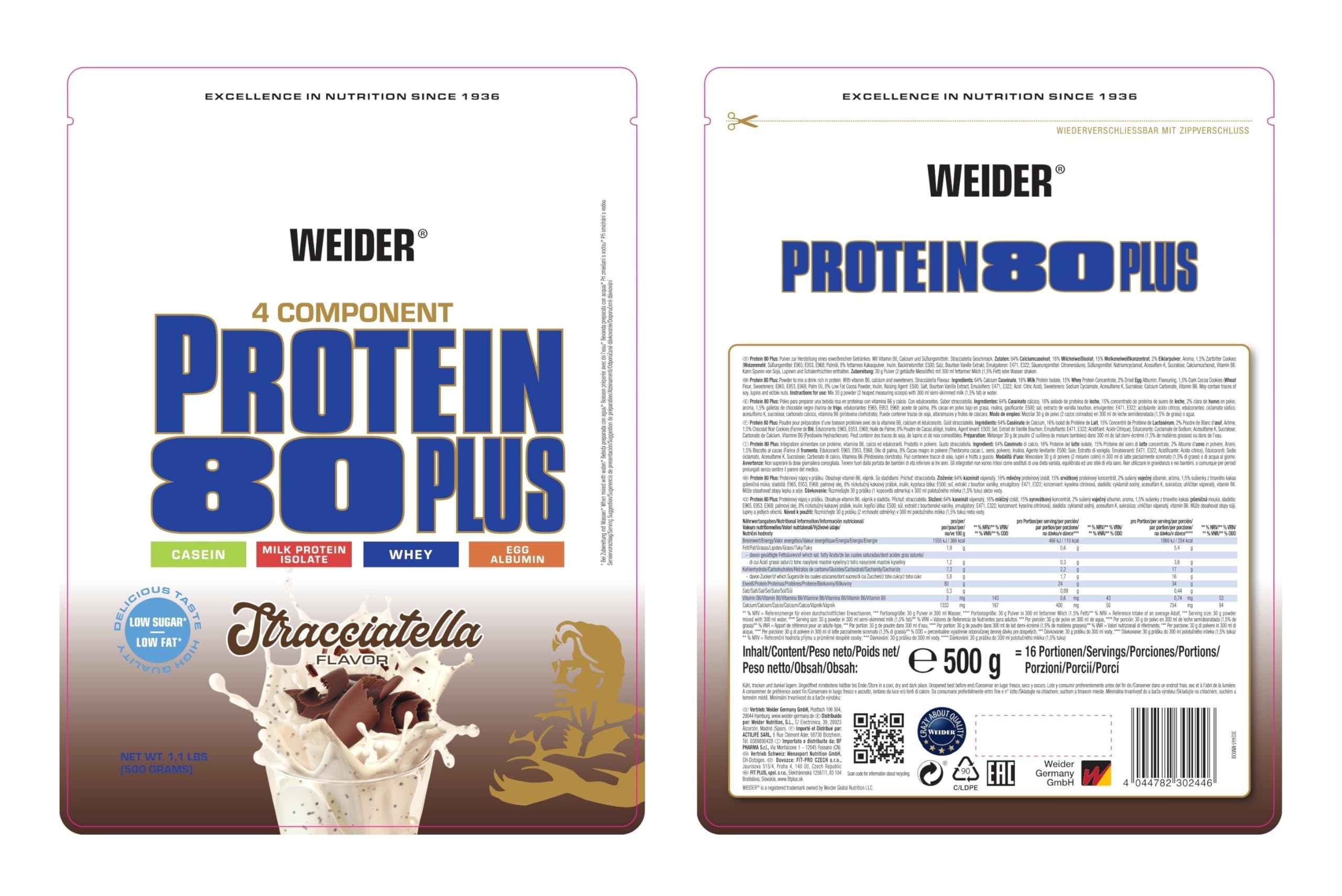 Weider Protein 80 Plus (500g) Stracciatella - Białka - Mieszanka białek