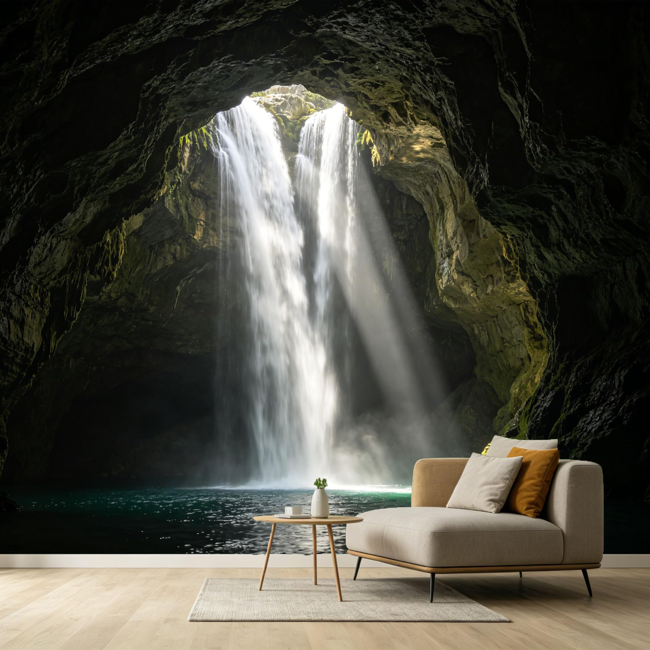 Custom Size Wall Murals Waterfall Cave Landscape 3D Trompe l’oeil Light Beams SelfAdhesive Wall Fabric Removable Large Wallpaper for Photo Living Room