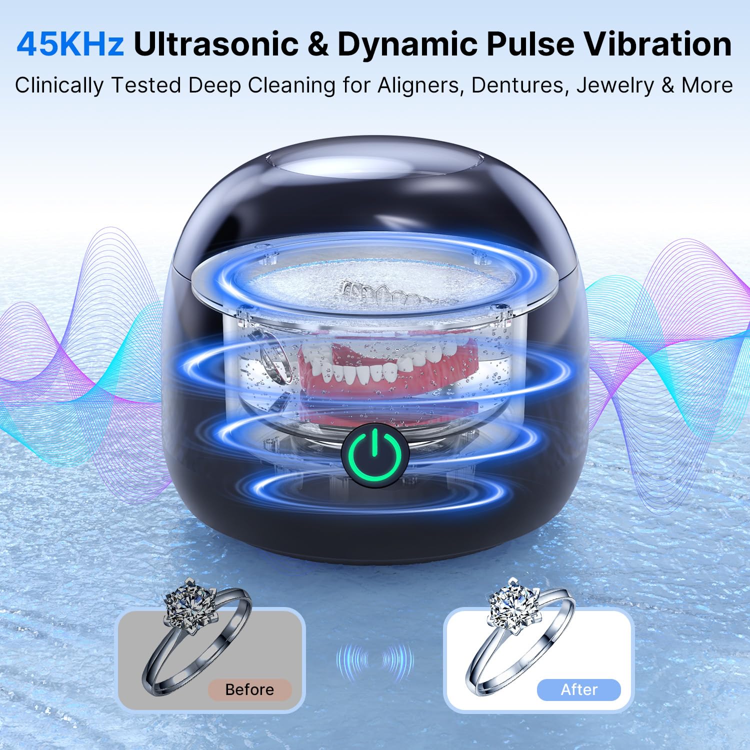 ITSHINY Pulitore Ultrasuoni, 45000Hz Pulitore Ultrasuoni Apparecchio Denti, 200ml Lampada UV Pulitore Ultrasuoni Per Protesi, Allineatori, Apparecchi Ortodontici, Testine Di Spazzolini, Gioielli