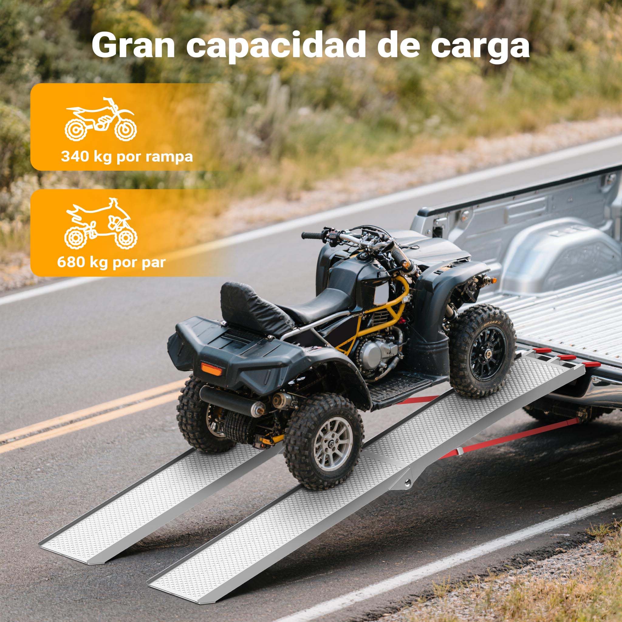 Rampa Carga Motocicletas ATV Aluminio Plegable Quads Motos Vehículos Ayuda Transporte 215cm 340kg