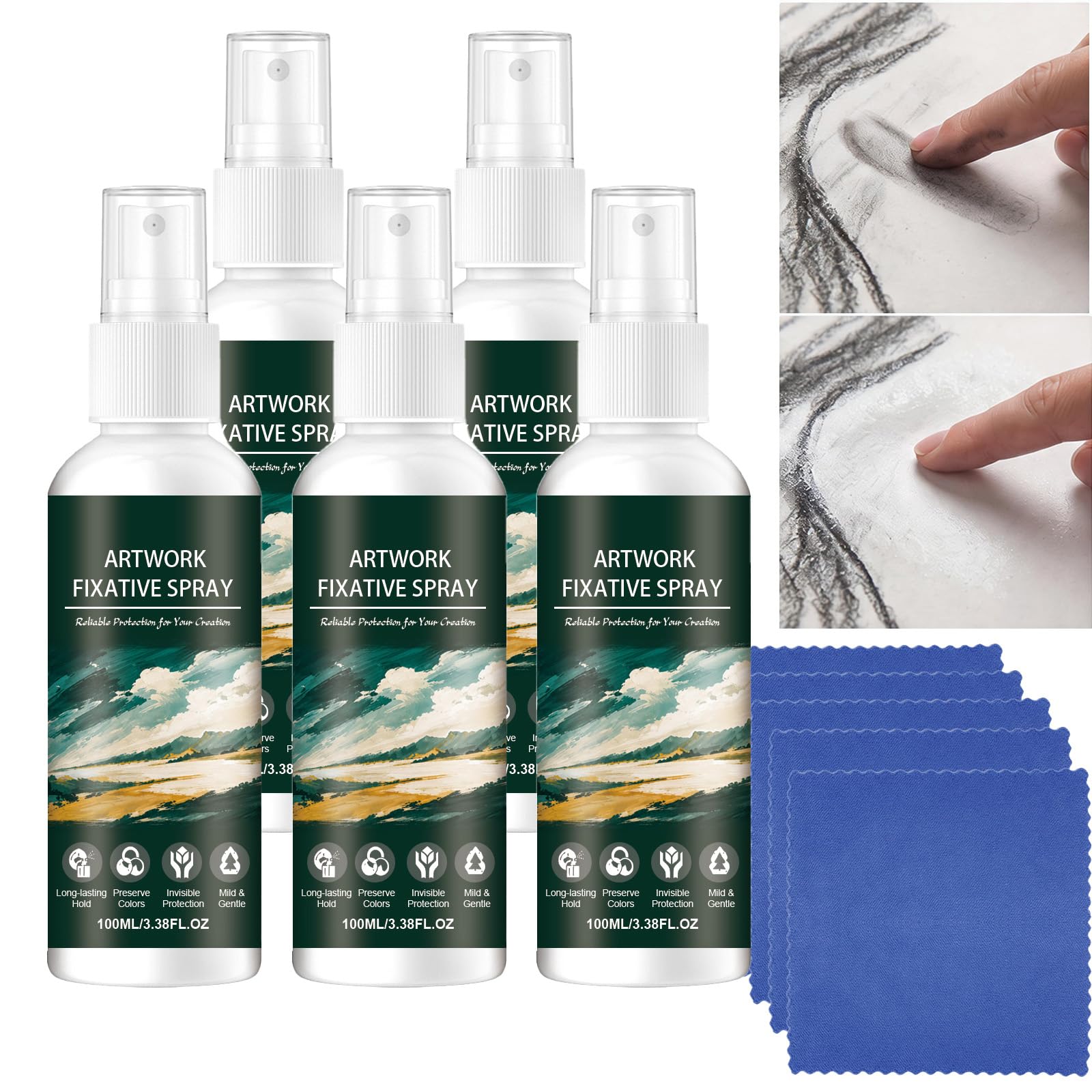Art Fixative Spray - obrabiana przezroczysta powłoka do rysowania ołówkiem, węglem, pastelami i kredkami – wodoszczelna powłoka bez żółknięcia do konserwowania dzieł sztuki (5 szt.)