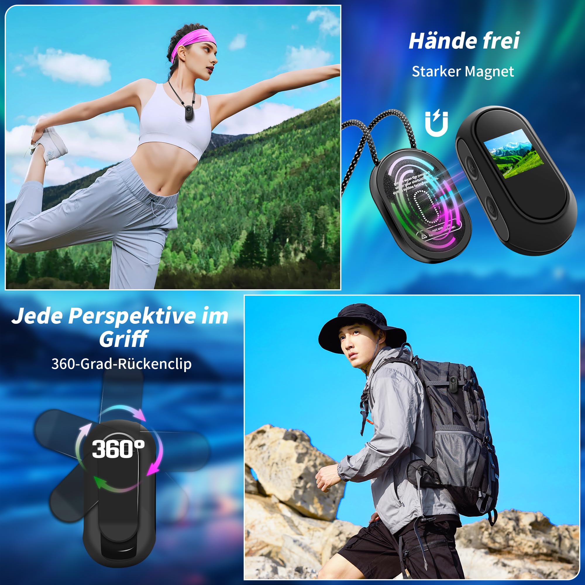 Action Cam 1080P mit 64 GB Karte, Sport Action Kamera, Motorrad Kamera mit 120° Weitwinkel, Bodycam Körperkamera Mini mit Magnetischem Rückenclip, Helmkamera Fahrrad, Vlogging Camera