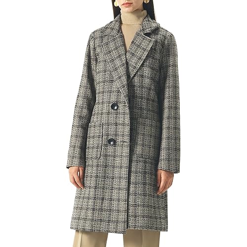 chouyatou Women Elegant Notched Collar Double Breasted Wool Blend Over Coat