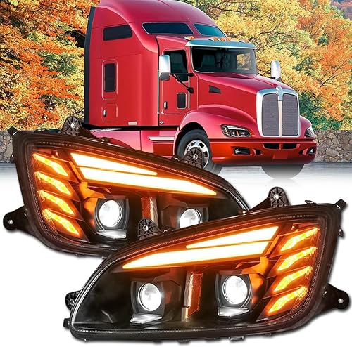 Faro LED completo para Kenworth T660, conjunto de faros delanteros negros con luces direccionales duales DRL para camiones Kenworth T170 T270 T370