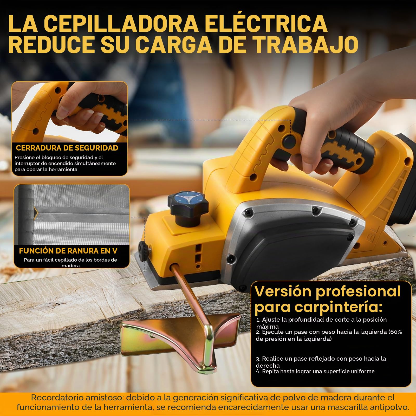 Cepilladora de mano inalámbrica para batería Dewalt de 20 V, 15000 rpm, cepilladora eléctrica de madera sin escobillas de 82 mm, ancho de corte 0-2 mm, profundidad de corte para carpintería, proyectos