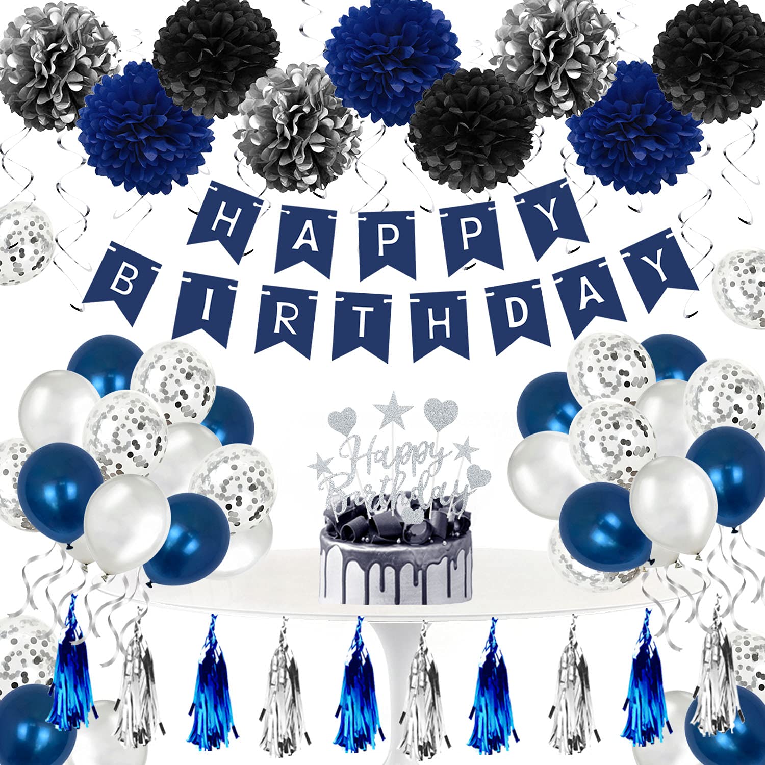 Buy Humairc Birthday Decoration Men Blue Silver Birthday Balloon Happy 