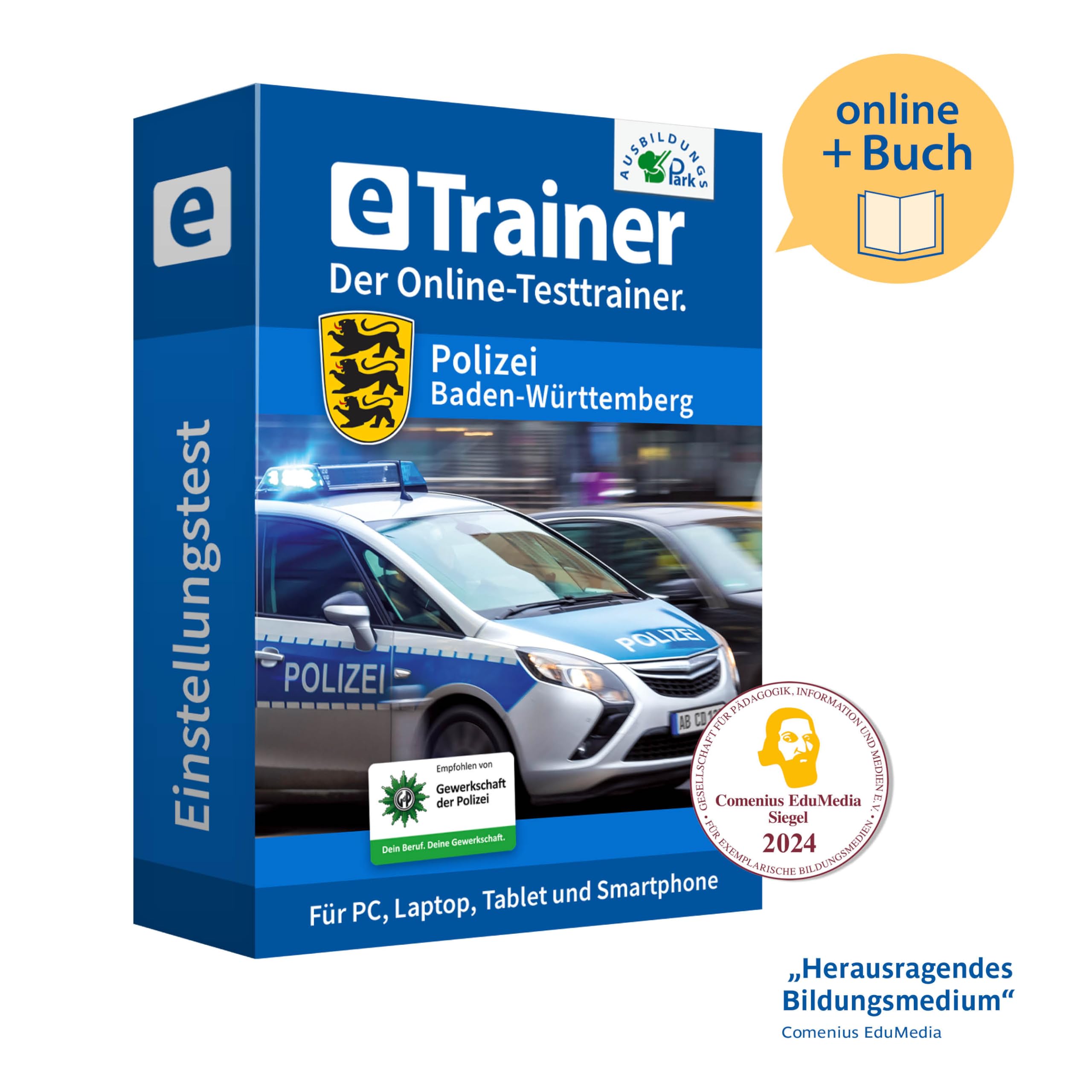 Einstellungstest Polizei Baden-Württemberg Prüfungspaket 2024 | Online-Trainer mit Logik-Buch | Aufgaben mit Antworten und Lösungswegen | Deutsch, Allgemeinwissen, Mathe, Logik …