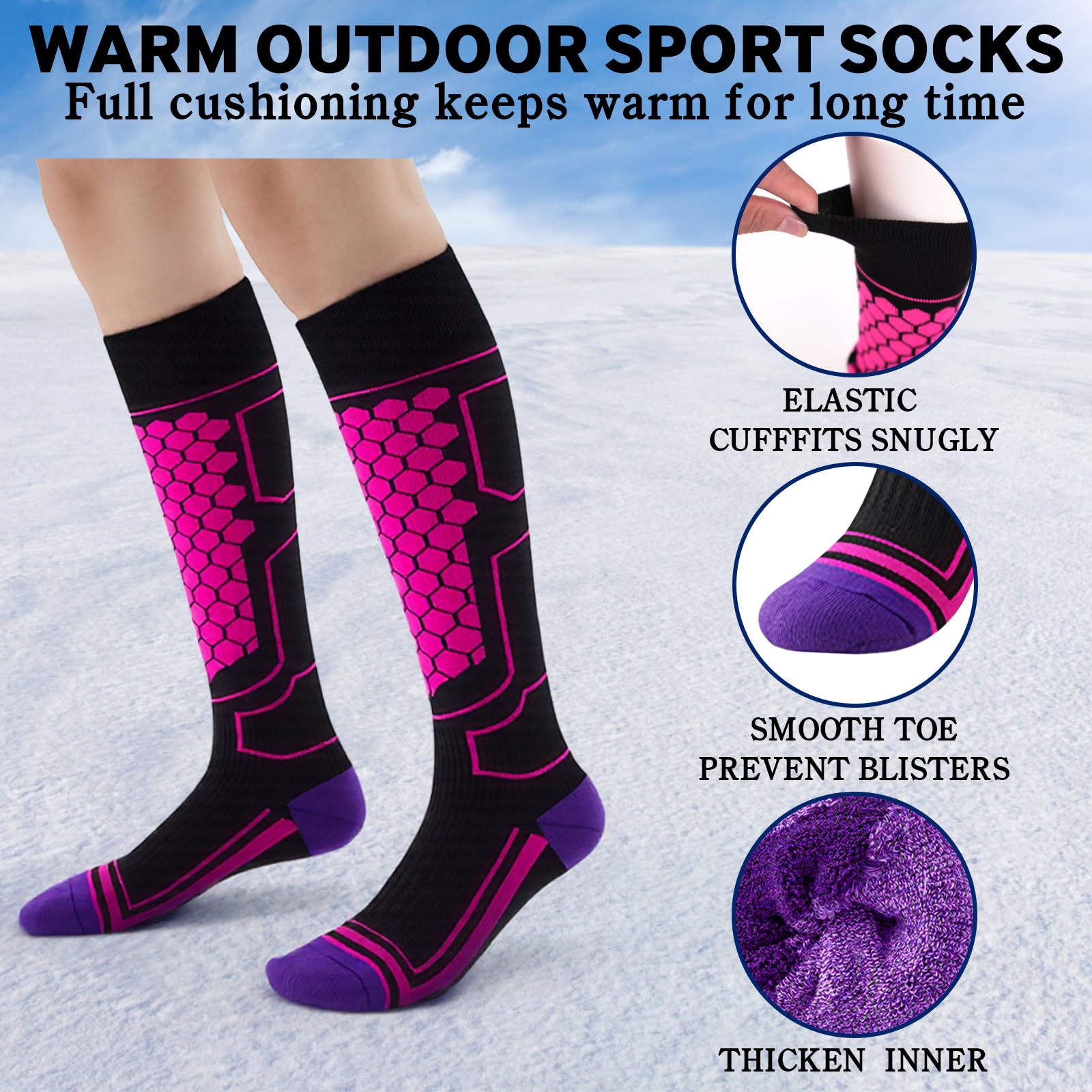Calcetines Térmicos De Esquí Paquete De 2 Para Hombre y Mujer, Calcetines Invierno Frio Extremo, Para Esquiar, Snowboard, Deportes De Invierno Al Aire Libre