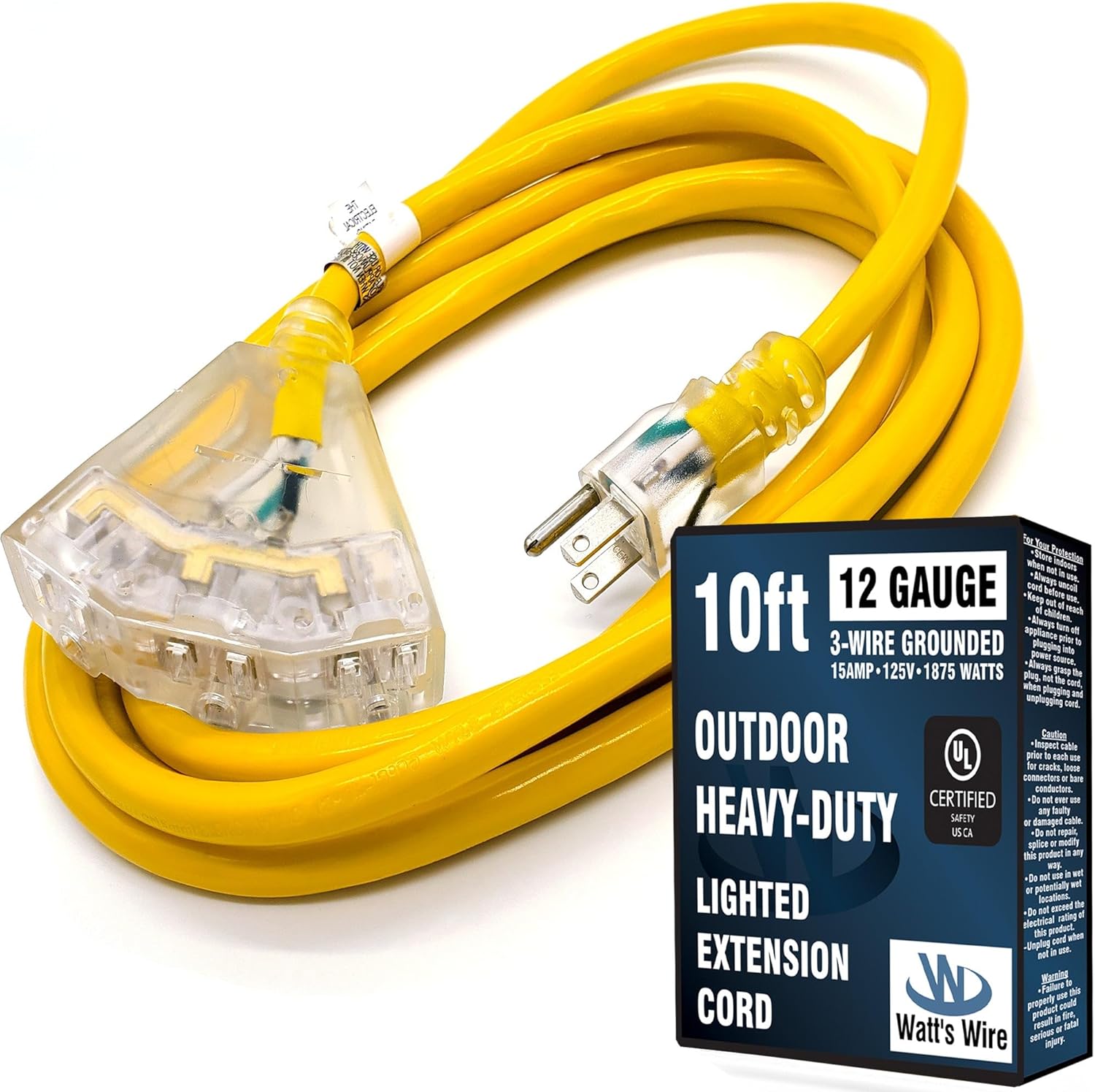 12 Gauge Extension Cord 10 Ft 10 ft - 12 Gauge Heavy Duty Extension Cord - 3 Outlet Lighted SJTW