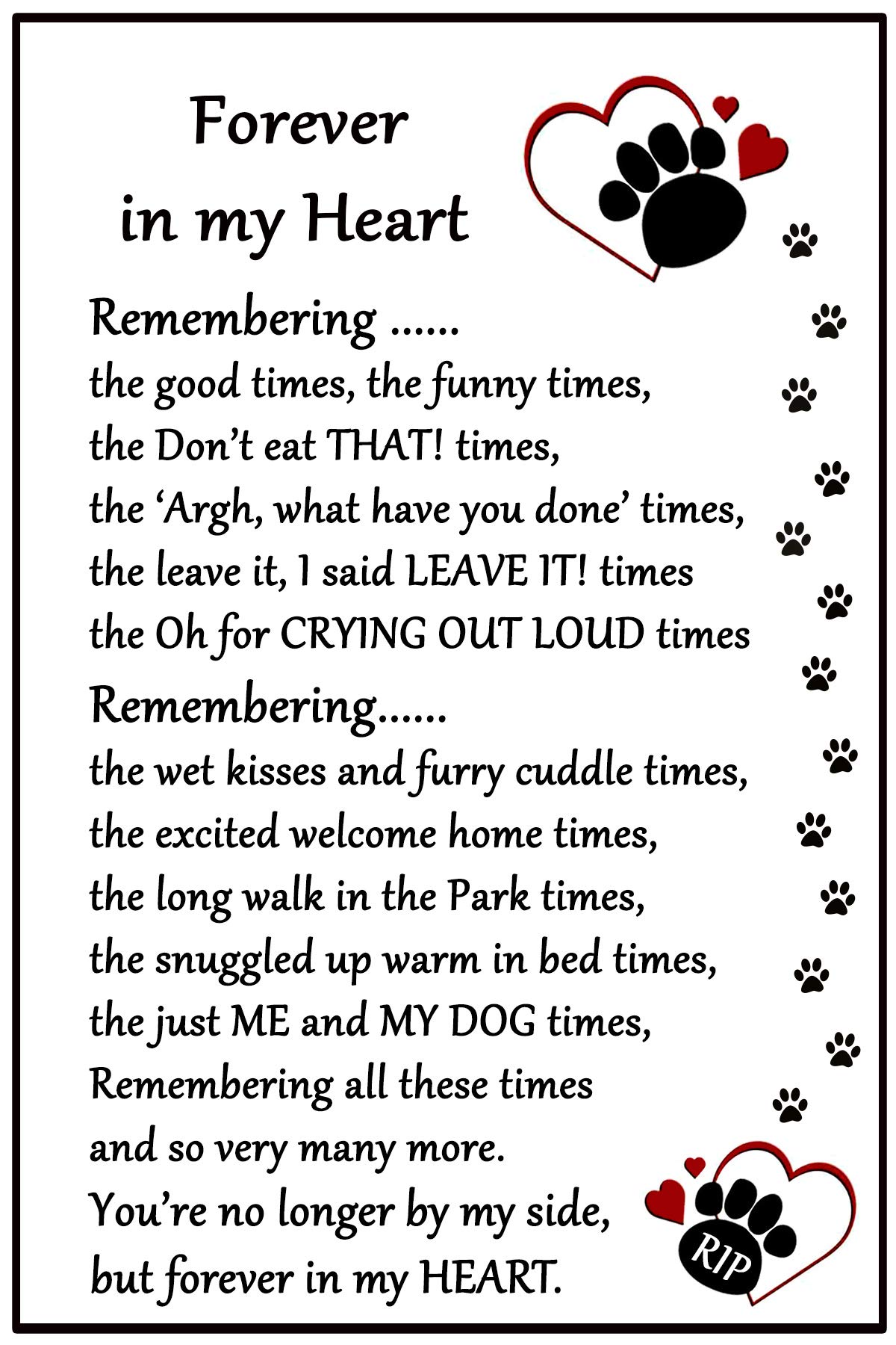 Fridge Magnets Dog Bereavement Gift Magnet - Rip Forever In My Heart - Dog Loss, Sympathy, Memorial Flexible Magnet 6" X 4"