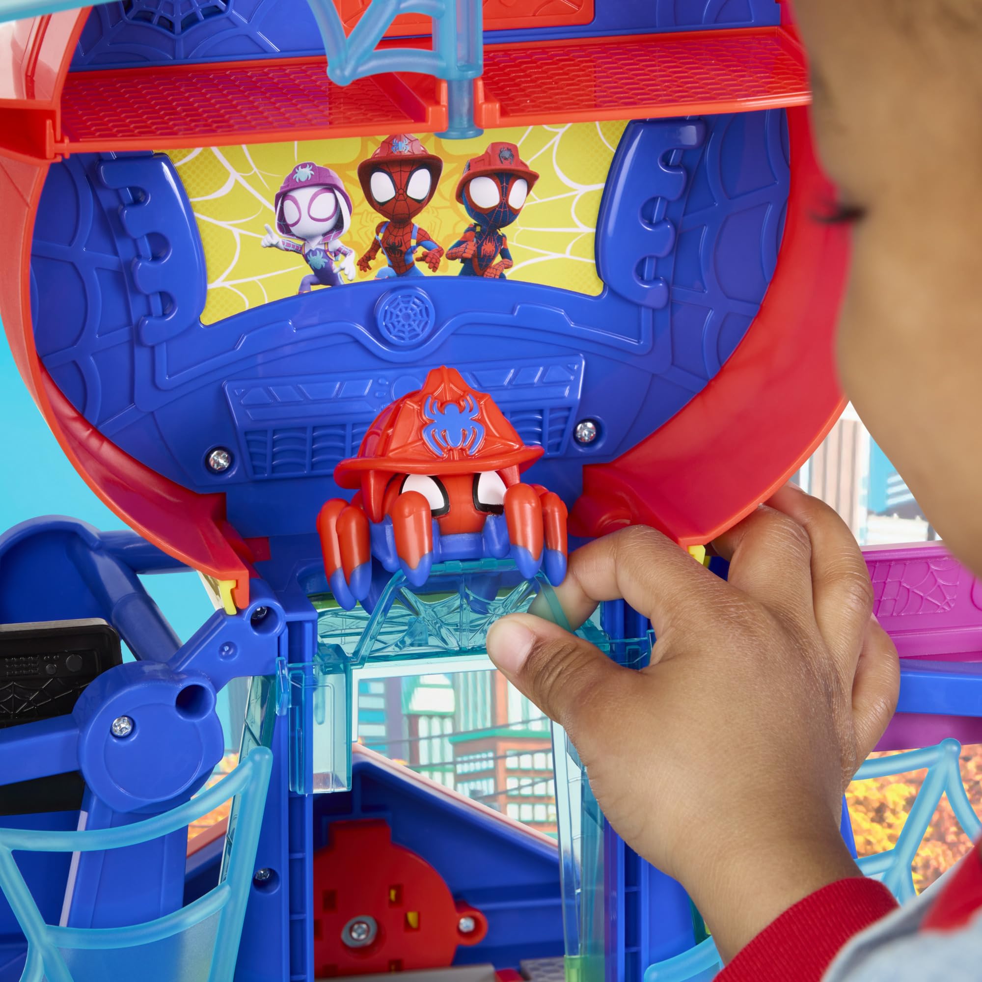 Marvel Spidey and His Amazing Friends, Rescue-Webs, Aracnocuartel, Set de Juego con Figuras de 7,6 cm y vehículo de Juguete, Juguetes de superhéroes para niños pequeños, Edad: A Partir de 3 años