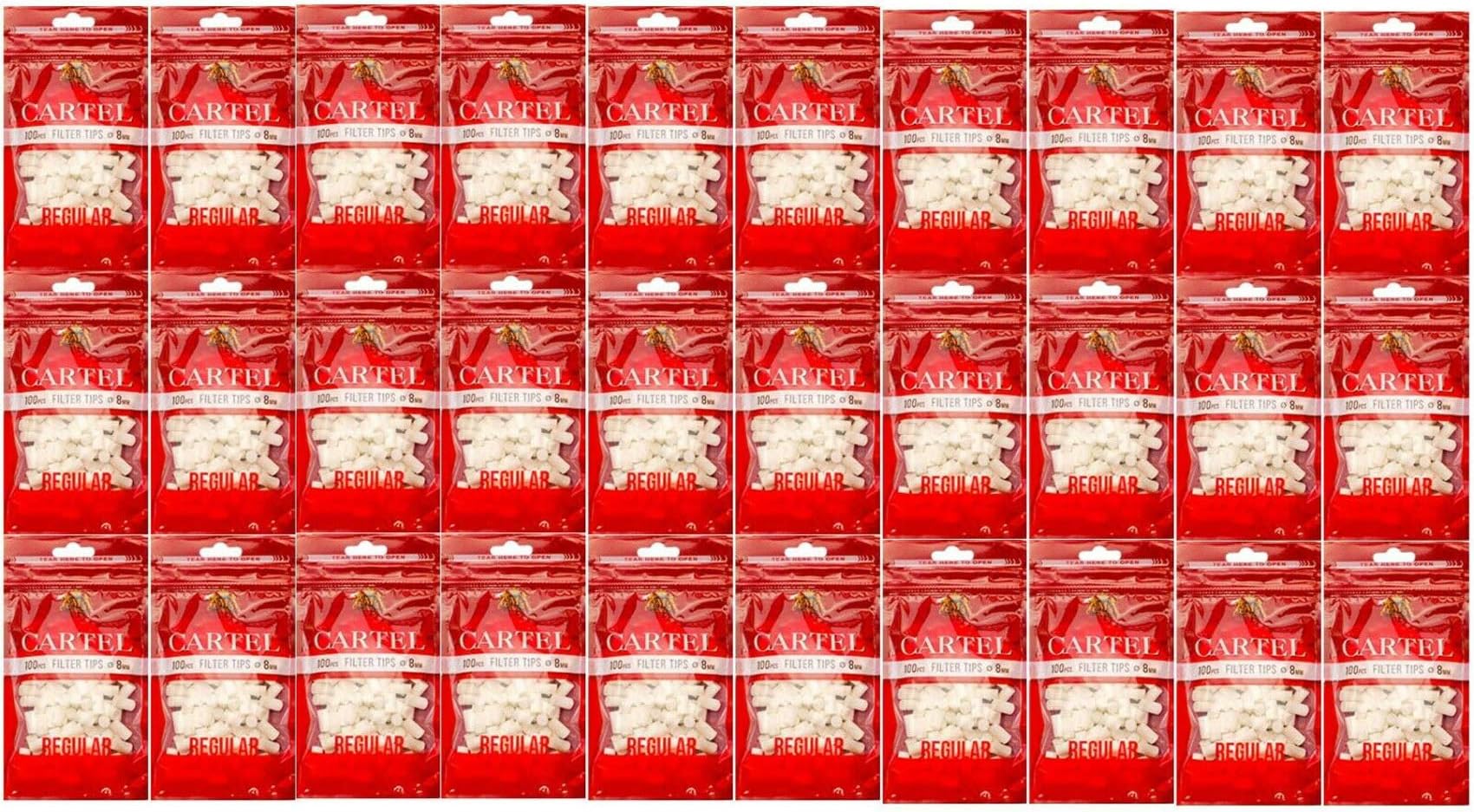 100-3000 x CARTEL 8mm REGULAR Filter Tips Rolling Paper Cigarette Tobacco Resealable Zip Lock RED Bags Smoking UK FREE P&P (MEGA BOX (3000 Filter Tips))