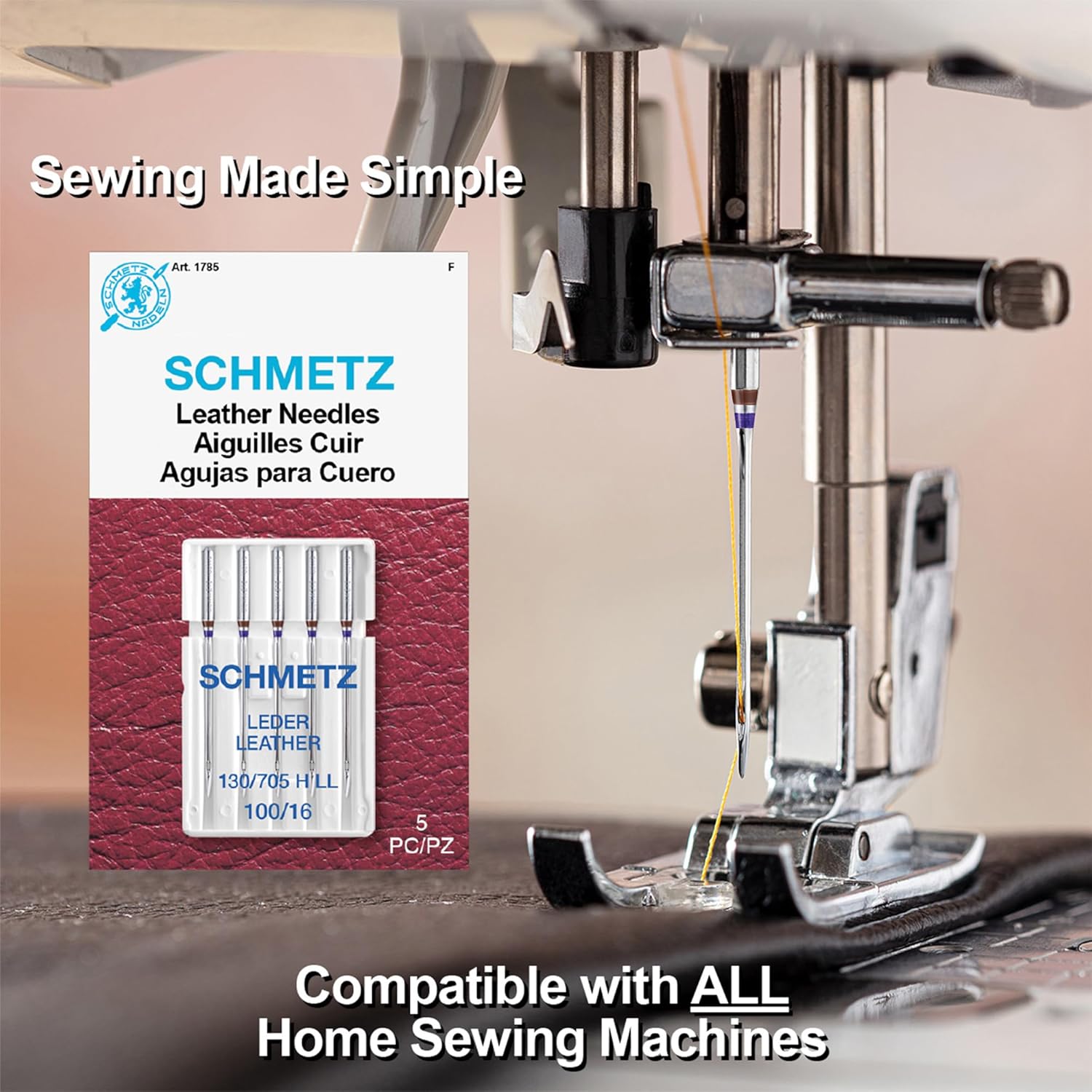 SCHMETZ Leather Sewing Machine Needles – Heavy Duty Specialty Supplies, Size 100/16, 5-Needle Cards, Pack of 5