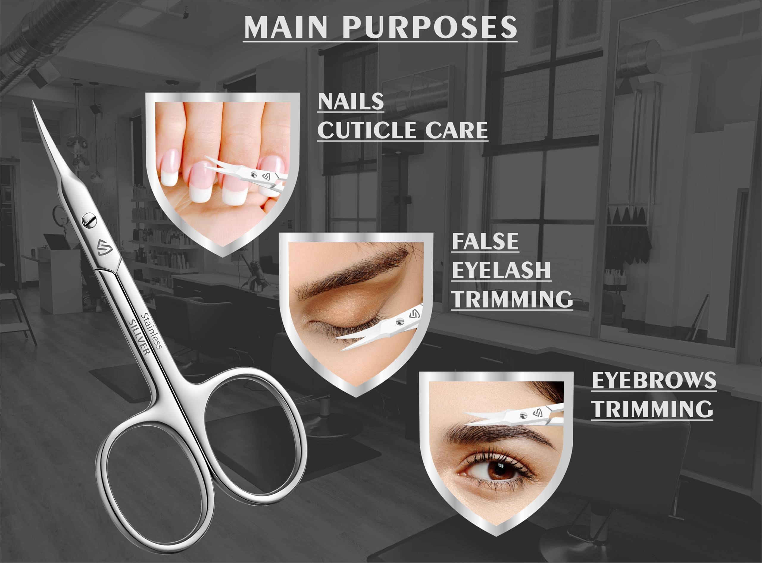 Tijeras para cutículas, hoja curvada, punta extrafina, tijeras de manicura profesional, tijeras de aseo para cutículas, barba, nariz, pelo, pestañas, bigote, tijeras de cejas