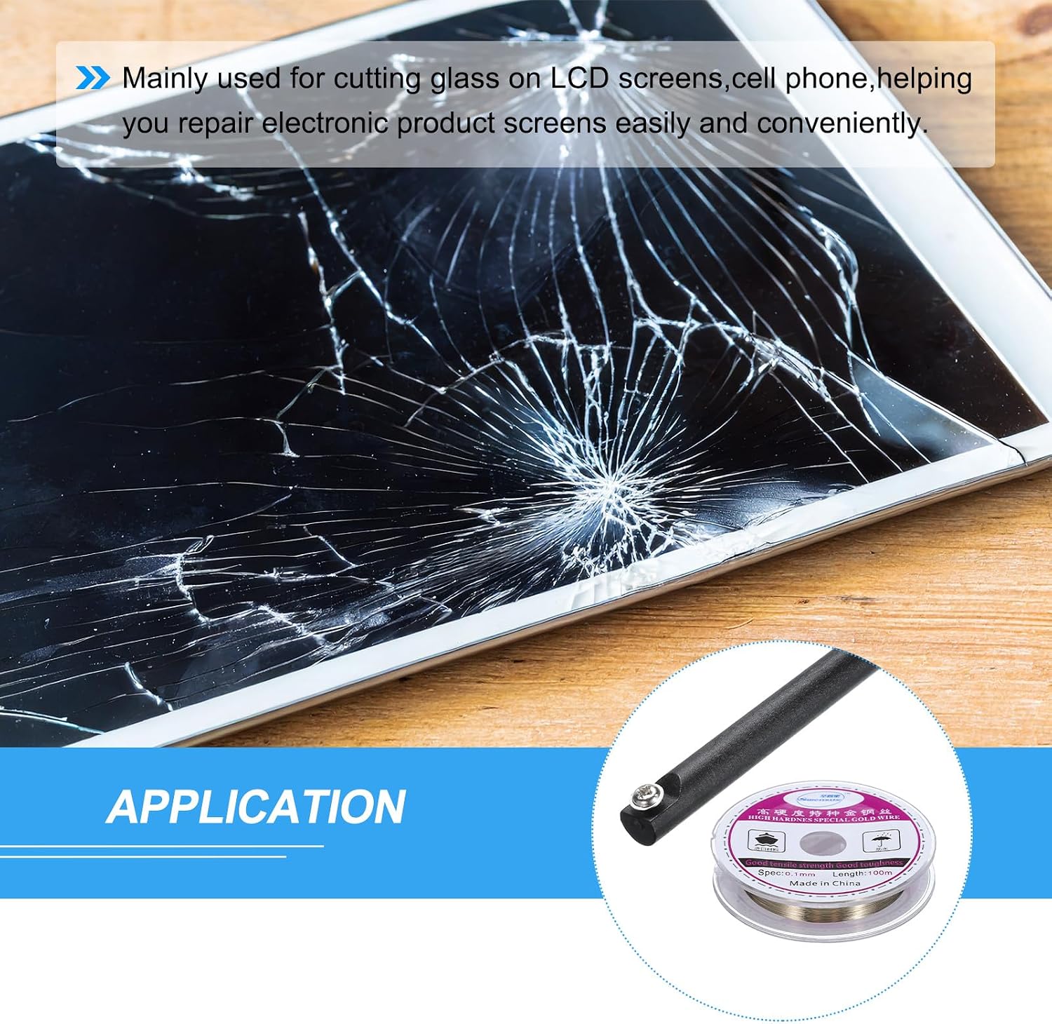 MECCANIXITY 100m/328ft Molybdenum Screen Cutting Wire Line with Handle Phone LCD Cutting Wire Glass Separate Repair Tool, 0.1mm