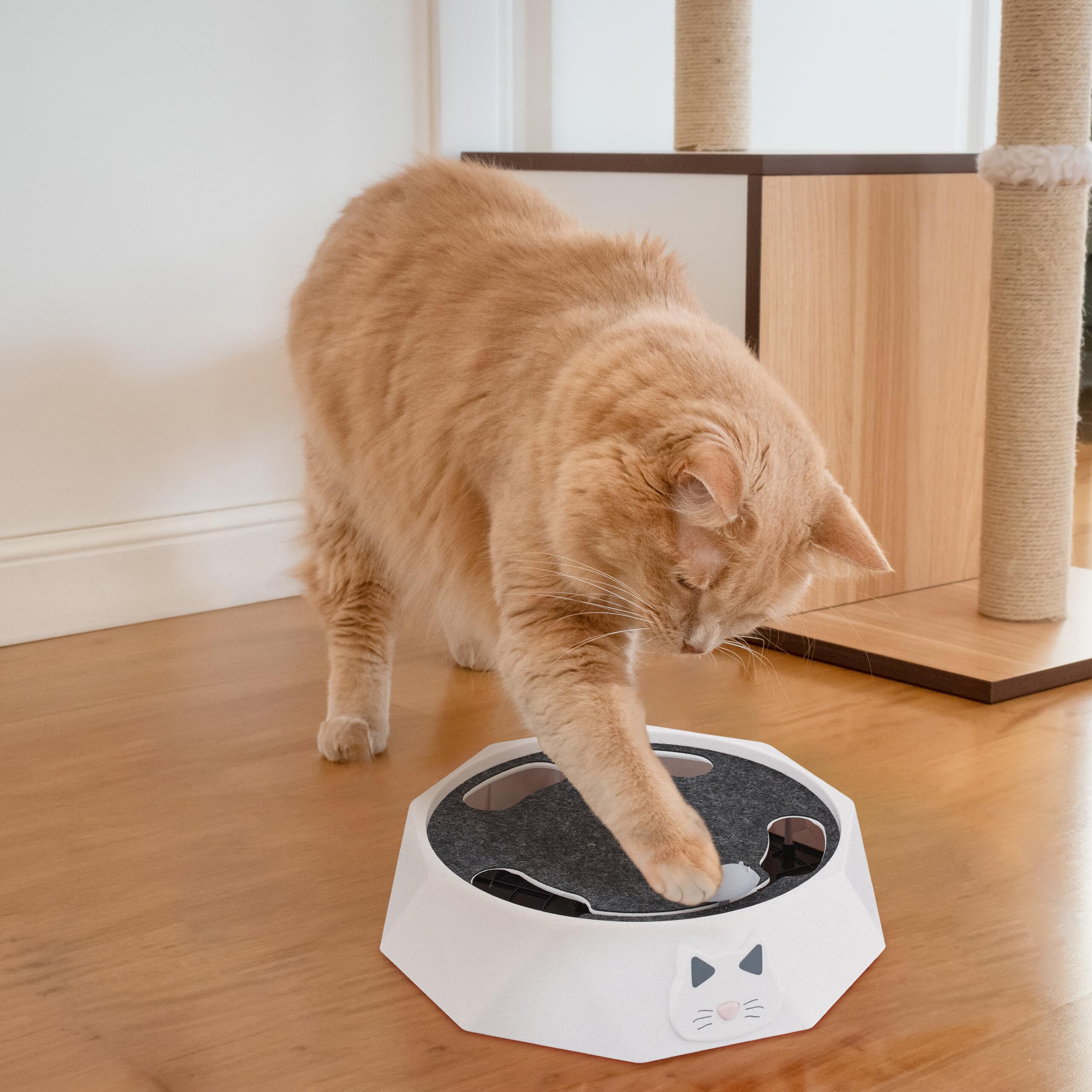 Relaxdays Jouet pour Le Chat, interactif, avec Souris rotative, électronique, HLP : 7,5 x 25,5 x 25,5 cm, Blanc et Gris