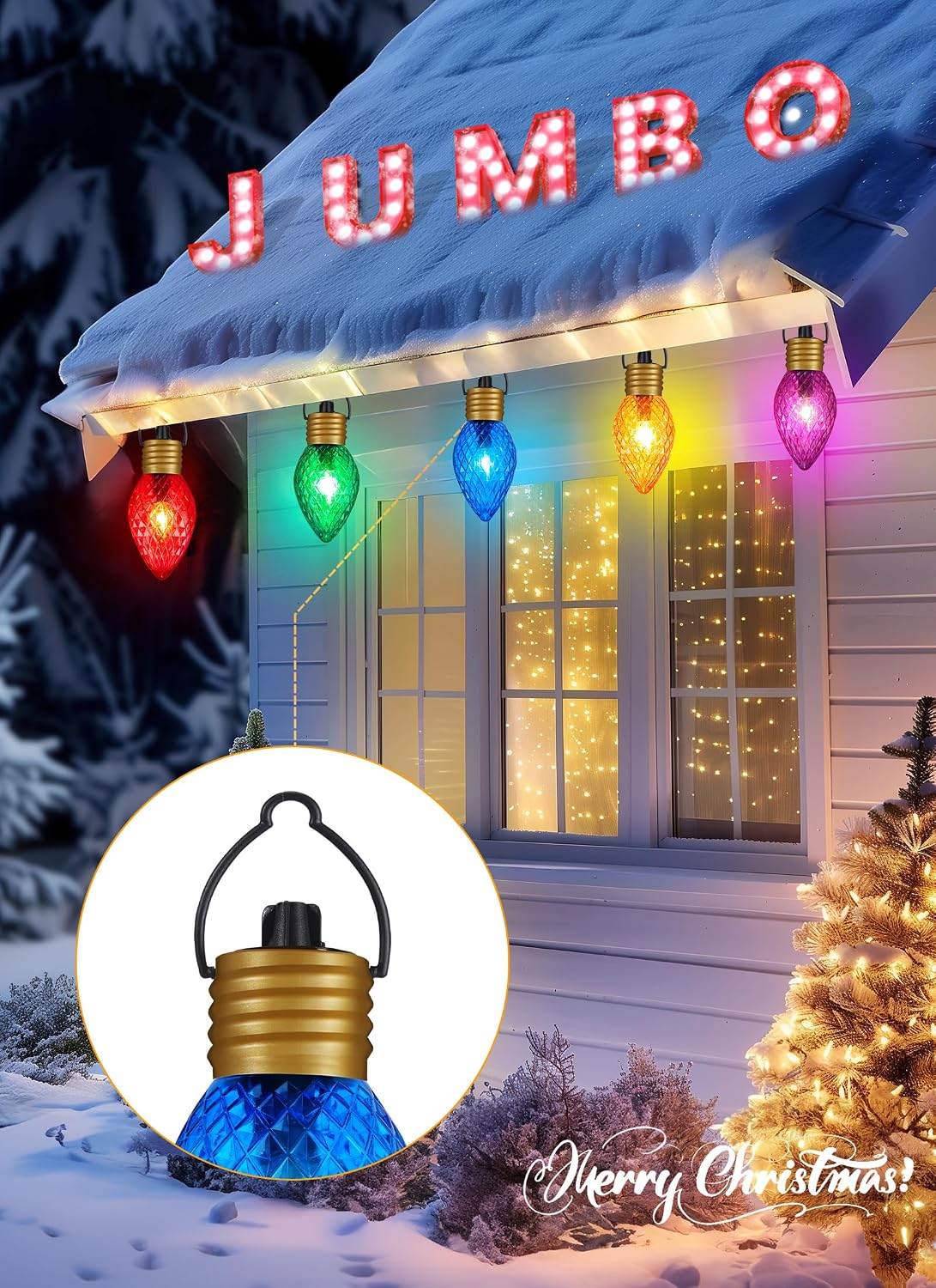 Brightown Solar Strawberry Jumbo Christmas Lights Outdoor - 2 Pack Total 44 FT 20 LED Jumbo C9 Christmas Pathway Lights with Timer, 8 Modes, Christmas Outdoor Decorations for Lawn Outside, Multicolor
