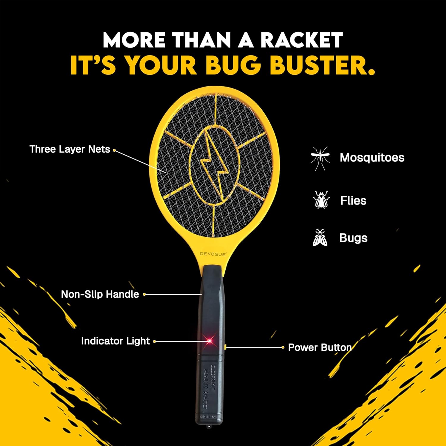 DEVOGUE® Pack of 2 Electric Fly Swatter Bug Zapper Battery Operated Flies Killer Indoor & Outdoor Pest Control Mosquito Zapper and Insect Catcher Racket (Packing May Vary)