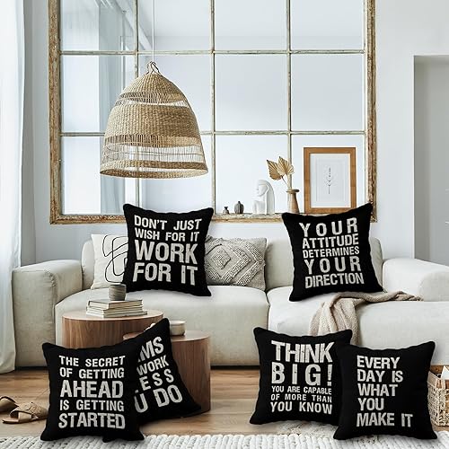 Miniatura 2 de Juego de 6 fundas de almohada inspiradoras con frases motivacionales, 18 x 18 pulgadas, regalo para adolescentes y adultos, sala de estar, oficina,