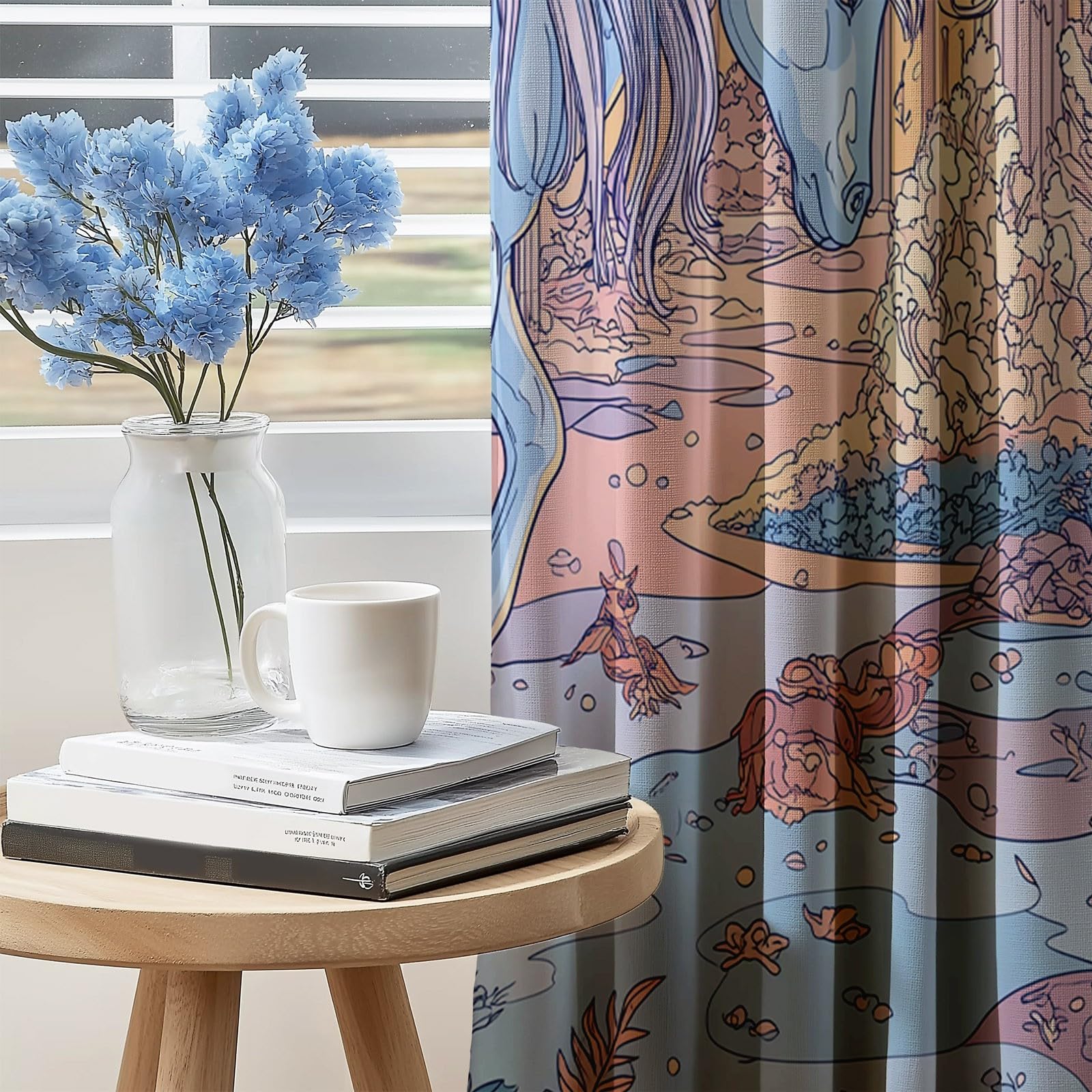 Rideaux à Oeillets 70L X 240H cm (2 Panneaux), Licorne De Dessin Animé, Isolant Opaque pour Balcon et Porte-Fenêtre, Jaune Clair