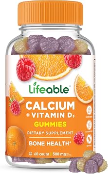 Lifeable Calcium with Vitamin D3 Gummies | Calcium 500 mg D3 1000 IU | Great Tasting Bone Strength Supplements | for Bone Health | Calcium Gummies for Women, Men | 60 Gummies