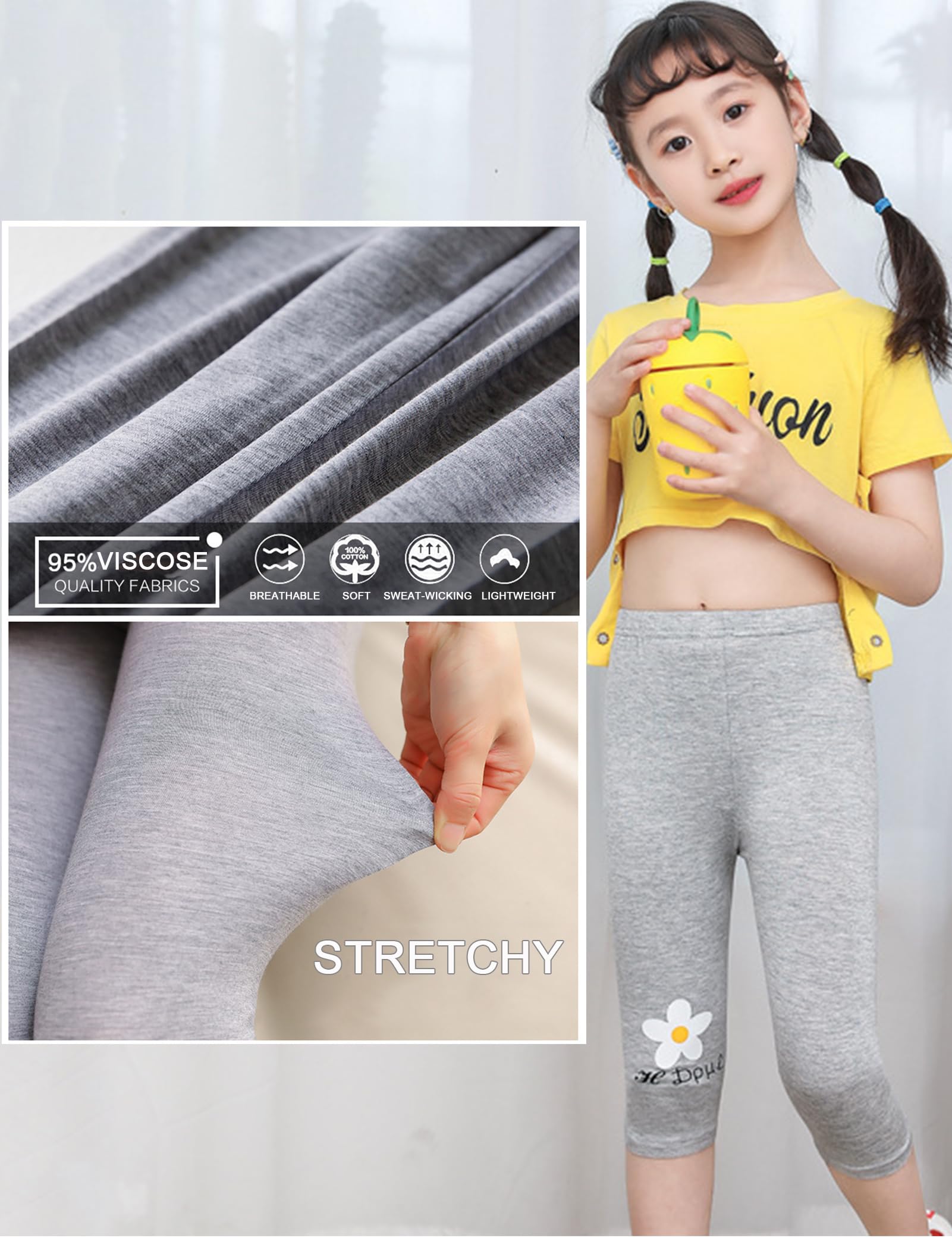 Kiench Mädchen Capri Leggings Kleinkinder Sommer Kurze 3/4 Capri-Hosen Shorts 8er-Pack
